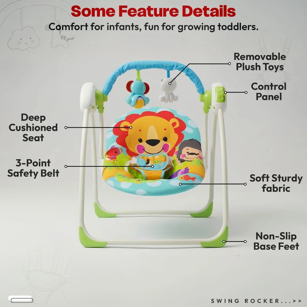 StarAndDaisy X FitchBaby Deluxe Baby Bouncer & Portable Swing with Music, Adjustable Recline, 3-Point Safety Harness, Soft Cushioned Infant to Toddler Rocker Seat