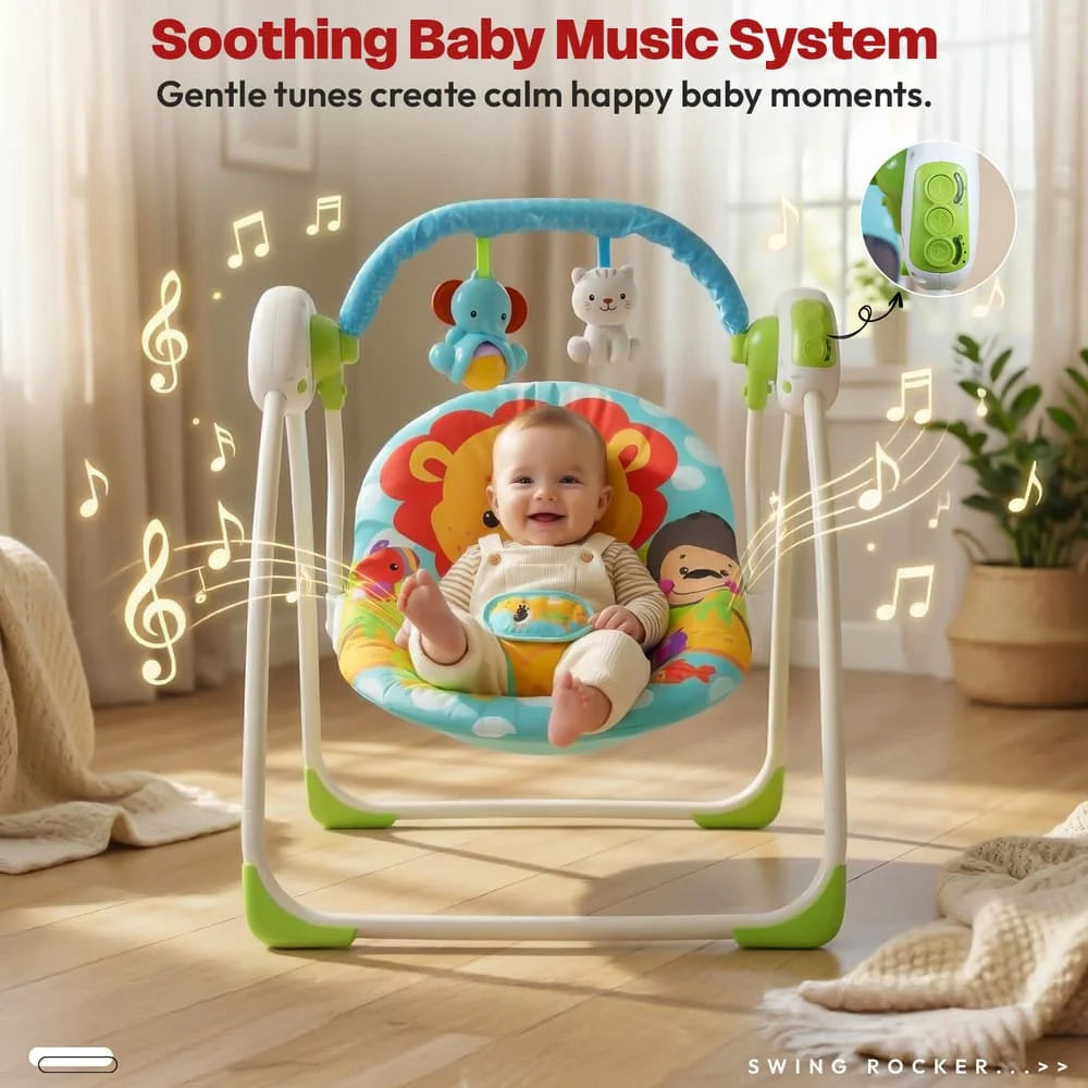 StarAndDaisy X FitchBaby Deluxe Baby Bouncer & Portable Swing with Music, Adjustable Recline, 3-Point Safety Harness, Soft Cushioned Infant to Toddler Rocker Seat