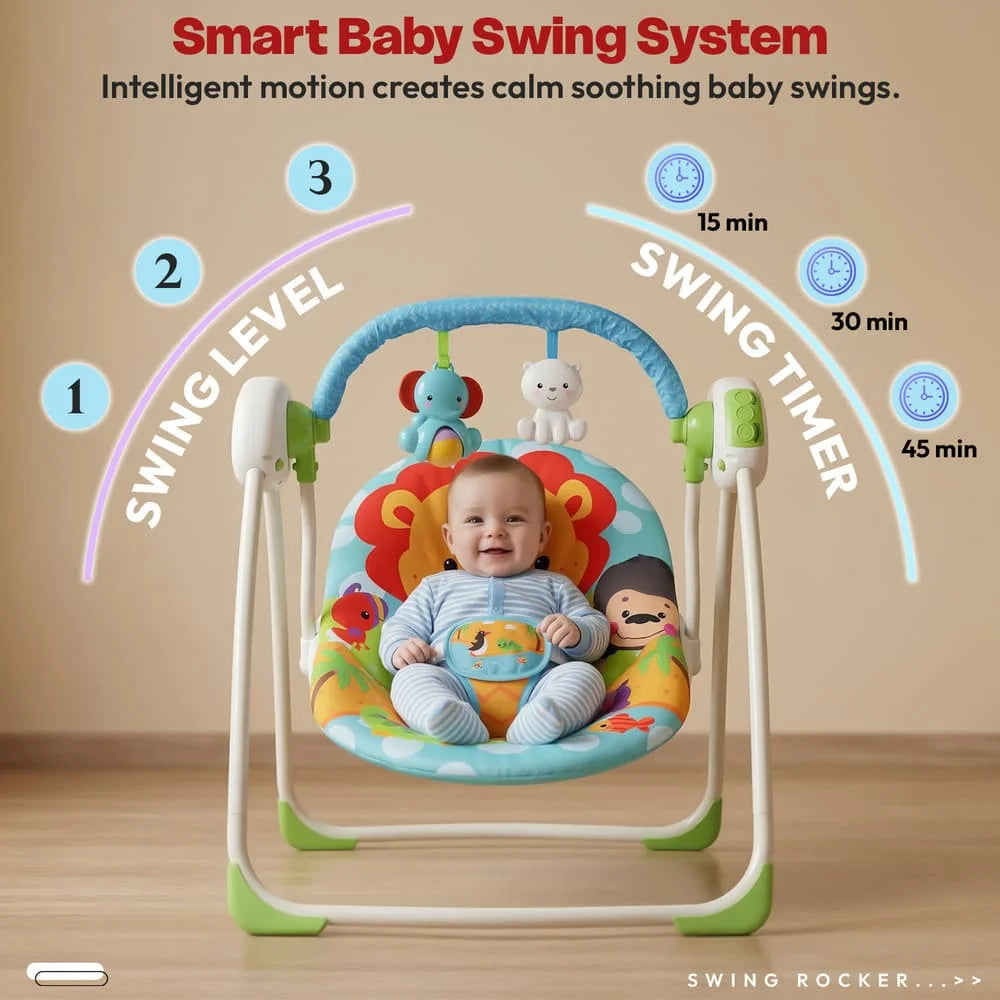 StarAndDaisy X FitchBaby Deluxe Baby Bouncer & Portable Swing with Music, Adjustable Recline, 3-Point Safety Harness, Soft Cushioned Infant to Toddler Rocker Seat