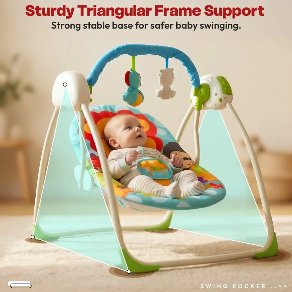 StarAndDaisy X FitchBaby Deluxe Baby Bouncer & Portable Swing with Music, Adjustable Recline, 3-Point Safety Harness, Soft Cushioned Infant to Toddler Rocker Seat