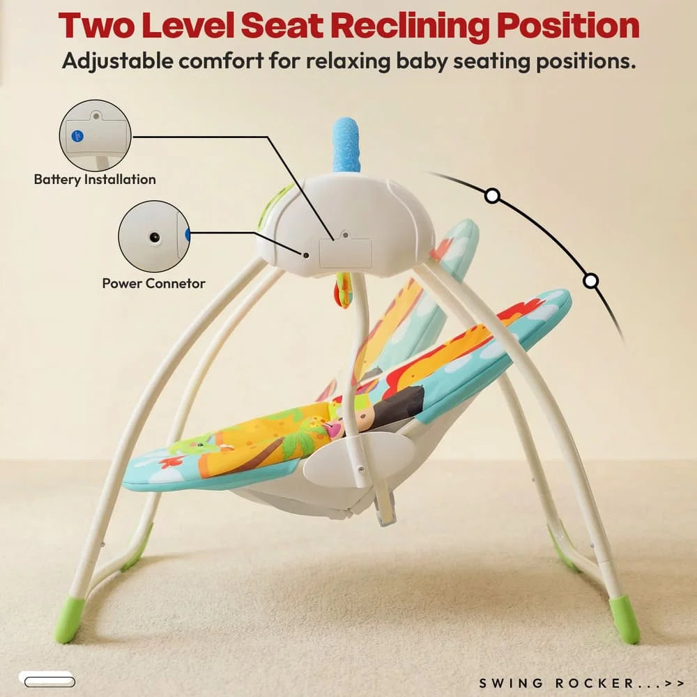 StarAndDaisy X FitchBaby Deluxe Baby Bouncer & Portable Swing with Music, Adjustable Recline, 3-Point Safety Harness, Soft Cushioned Infant to Toddler Rocker Seat