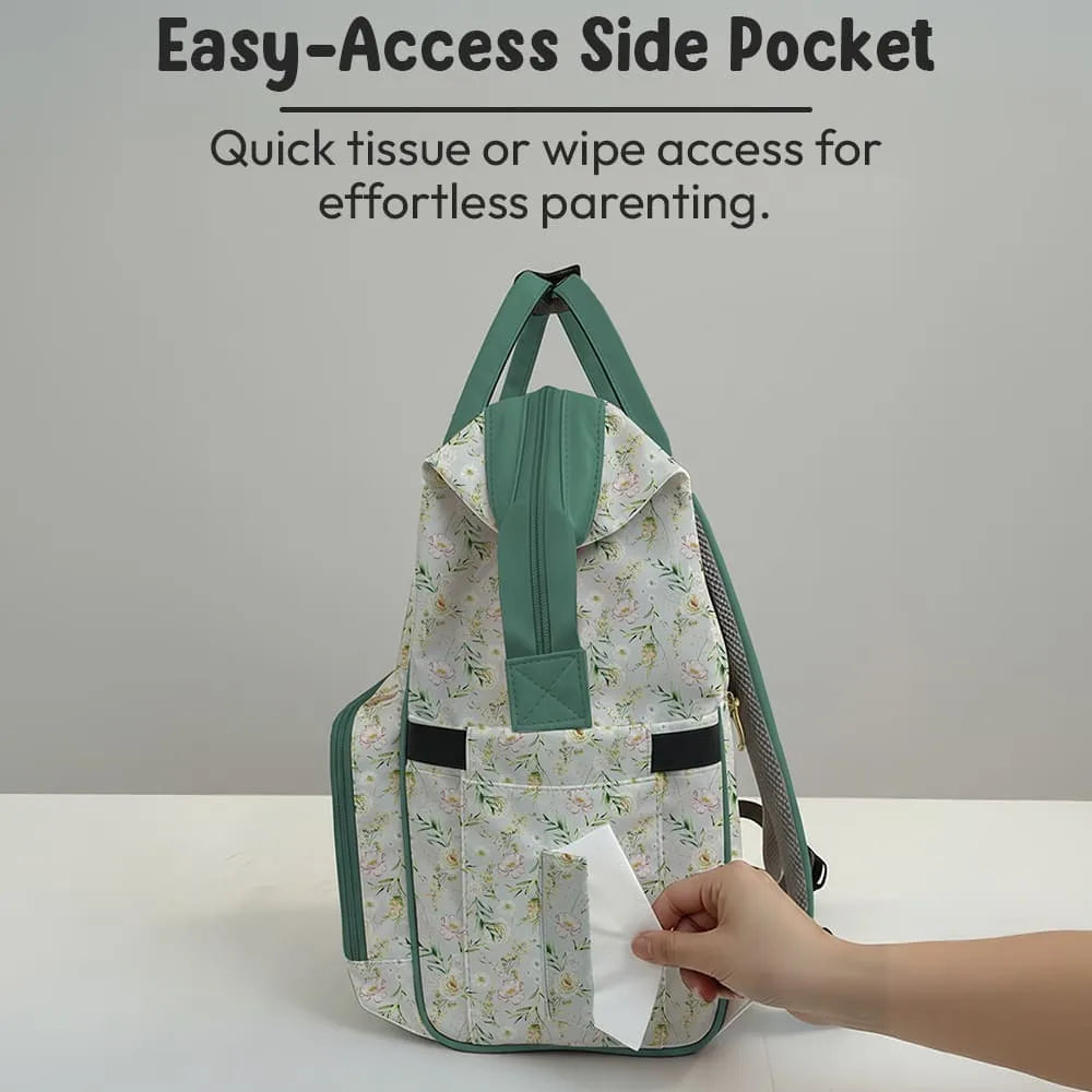 Floral Baby Diaper Bag Backpack with Jungle Animal Front Pocket | Large Capacity Water-Resistant Mommy Travel Bag with Insulated Bottle Pockets & Multiple Compartments