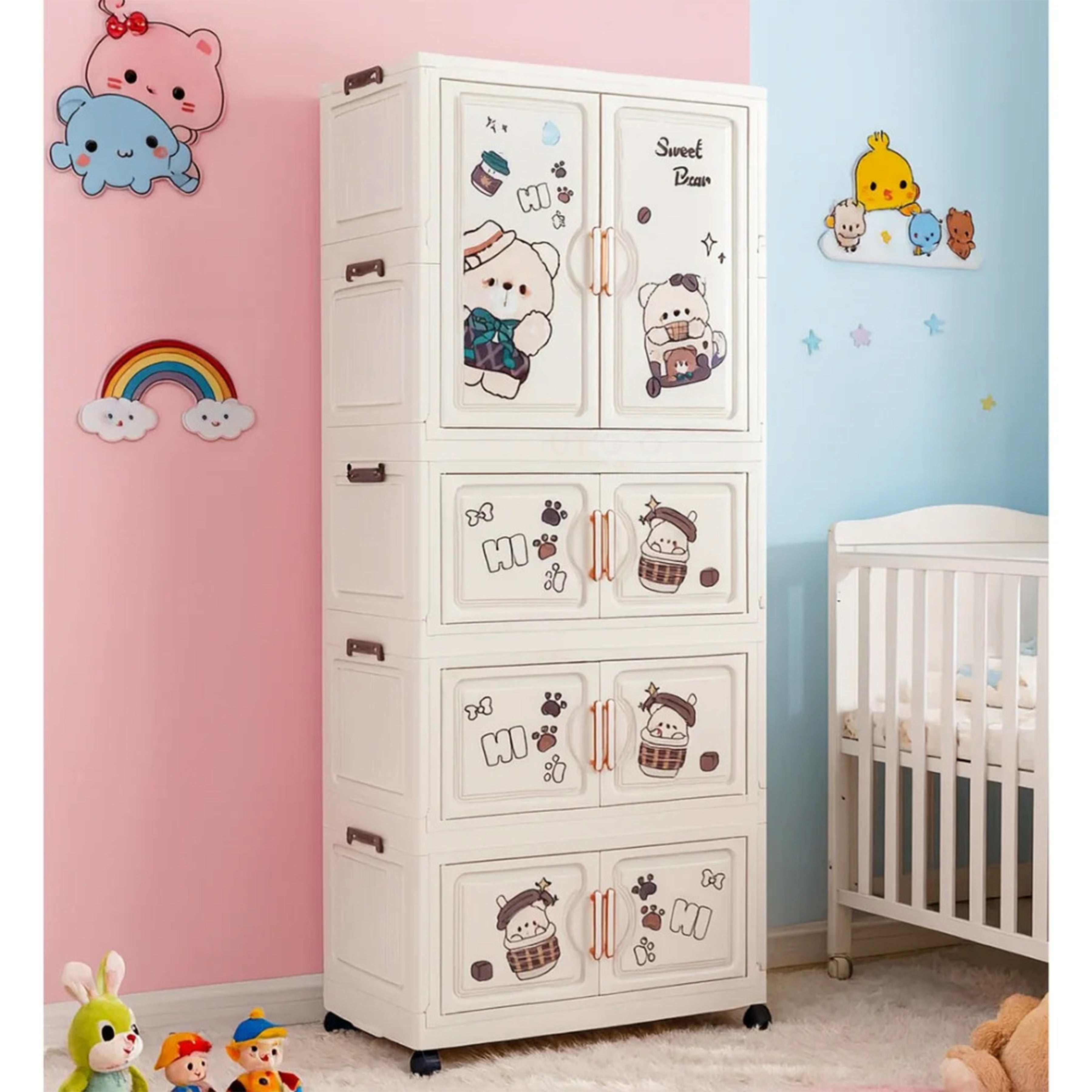 Kids Wardrobe Organizer| Multi-Layer Baby Clothes Storage Cabinet with Shelves | Space Saving Kids Storage Wardrobe(68x36x164 cm)