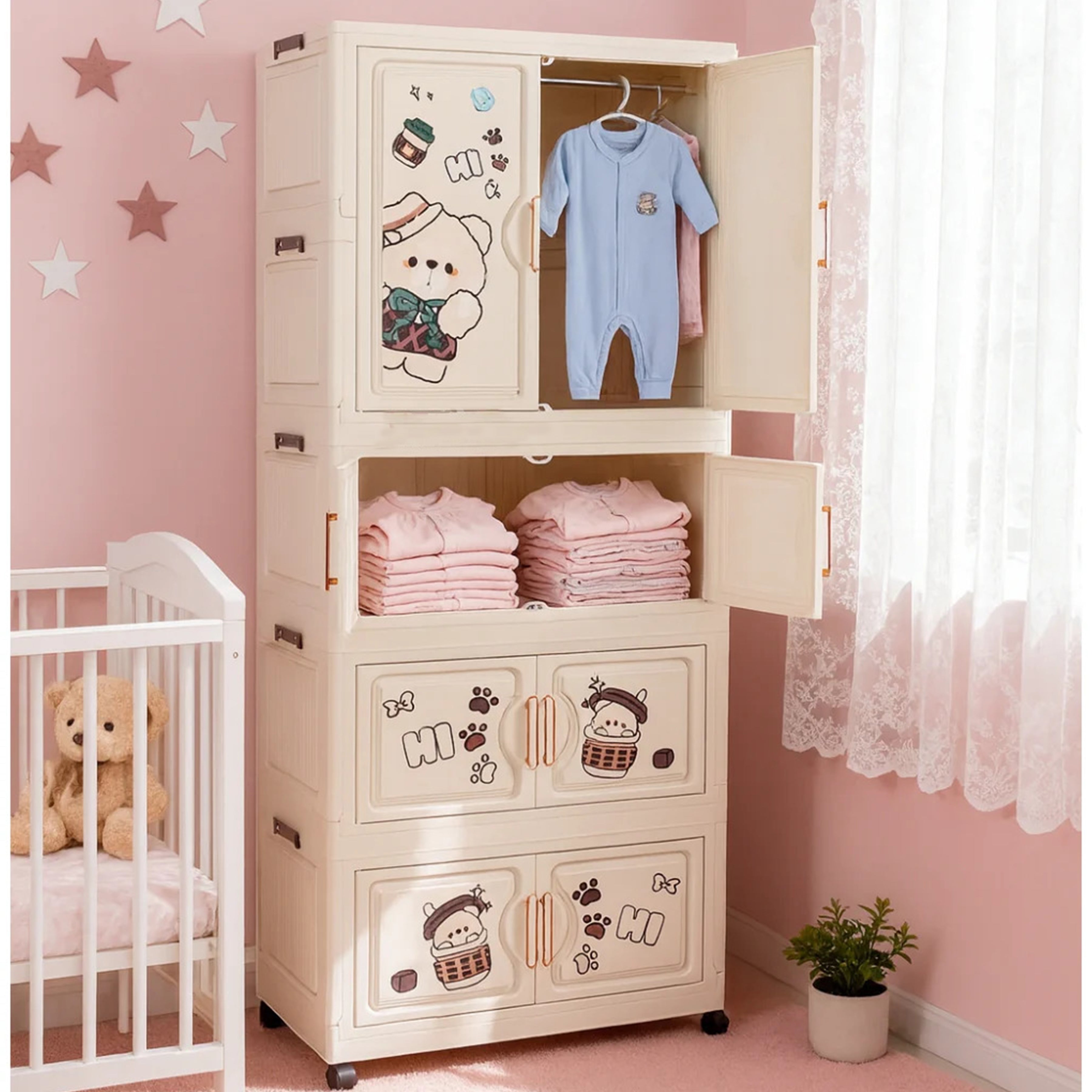 Kids Wardrobe Organizer| Multi-Layer Baby Clothes Storage Cabinet with Shelves | Space Saving Kids Storage Wardrobe(68x36x164 cm)