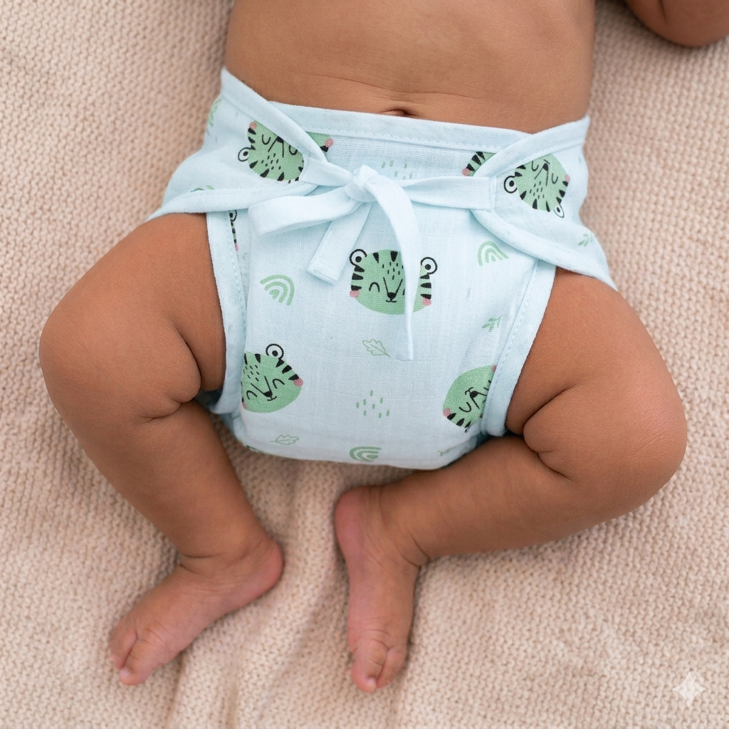 Printed Muslin Nappies for Baby | Soft & Breathable Cotton Reusable Cloth Diapers | Washable Langot for Newborns & Infants