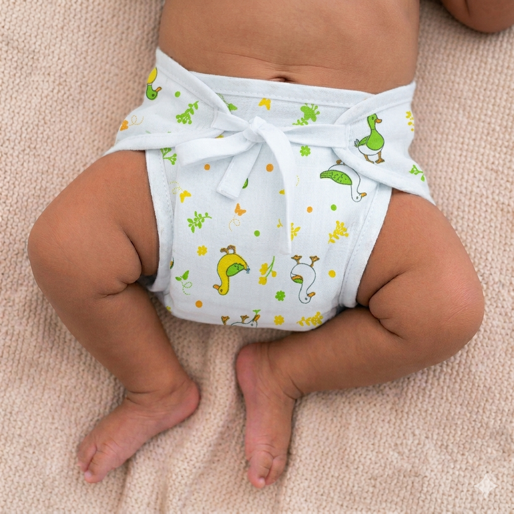 Printed Muslin Nappies for Baby | Soft & Breathable Cotton Reusable Cloth Diapers | Washable Langot for Newborns & Infants