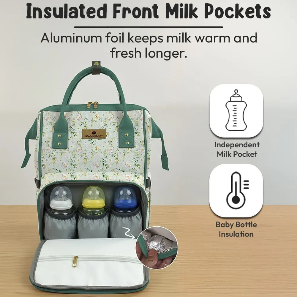 Floral Baby Diaper Bag Backpack with Jungle Animal Front Pocket | Large Capacity Water-Resistant Mommy Travel Bag with Insulated Bottle Pockets & Multiple Compartments