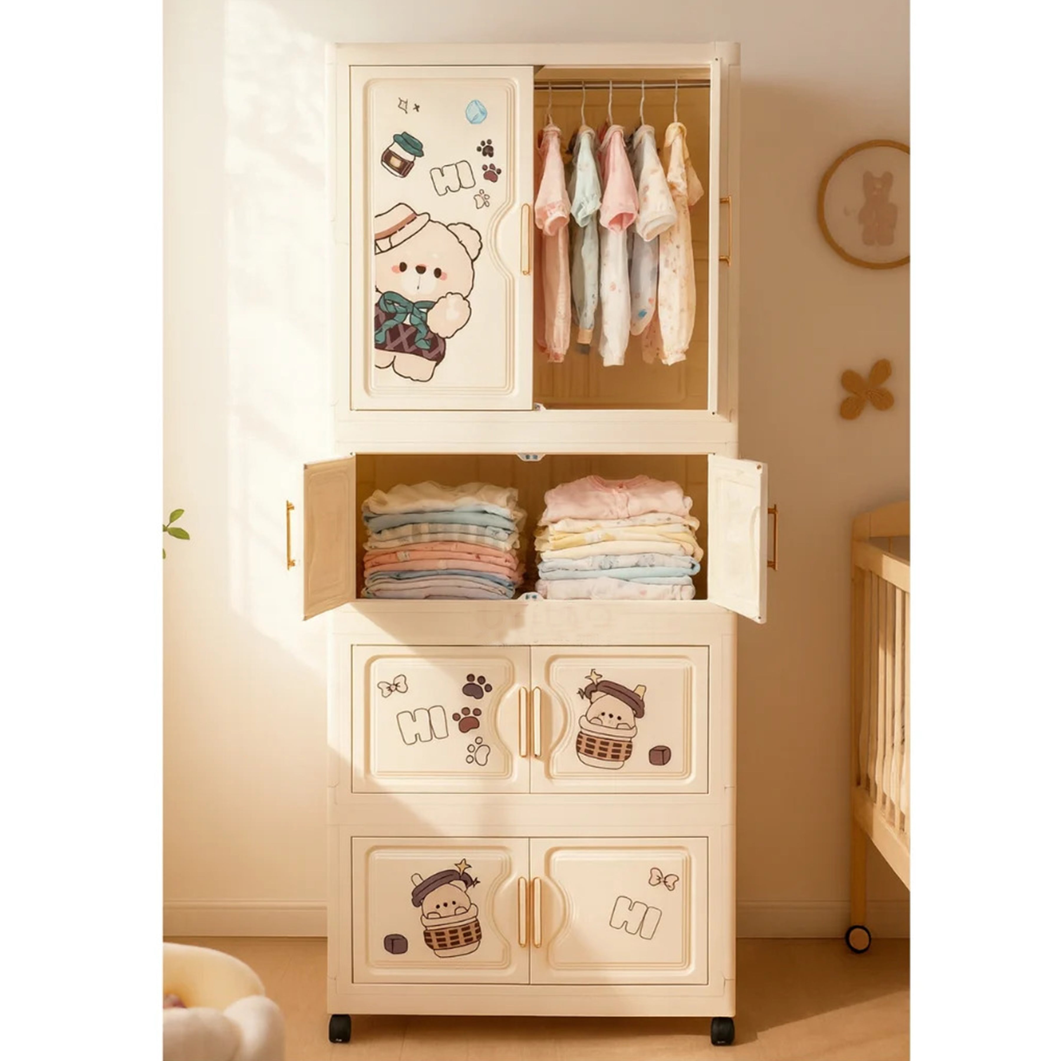 Kids Wardrobe Organizer| Multi-Layer Baby Clothes Storage Cabinet with Shelves | Space Saving Kids Storage Wardrobe(68x36x164 cm)