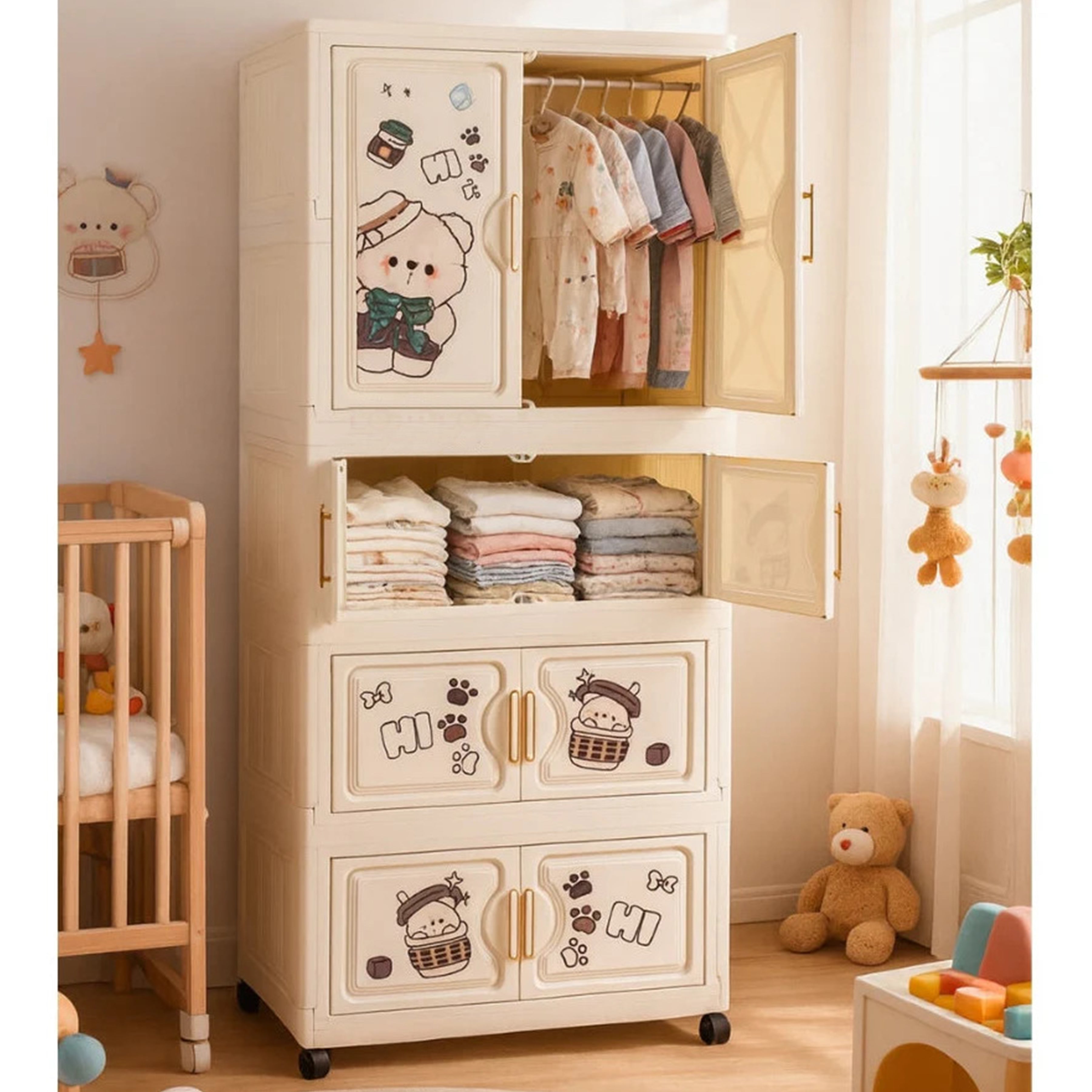 Kids Wardrobe Organizer| Multi-Layer Baby Clothes Storage Cabinet with Shelves | Space Saving Kids Storage Wardrobe(68x36x164 cm)