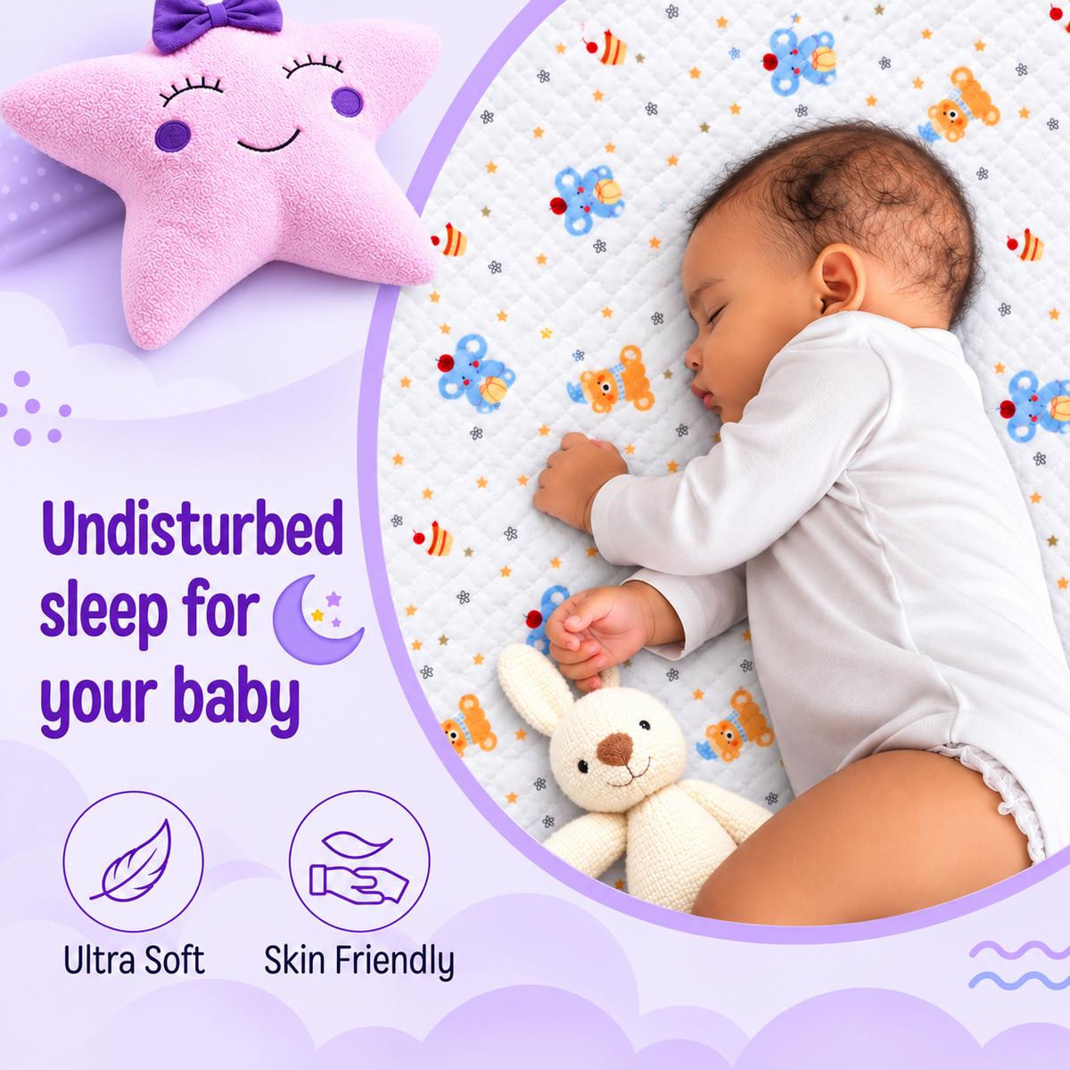 Baby Dry Sheet Waterproof Cotton Mattress Protector for Newborns & Kids | Soft Baby Bed Protector with Cute Printed Design