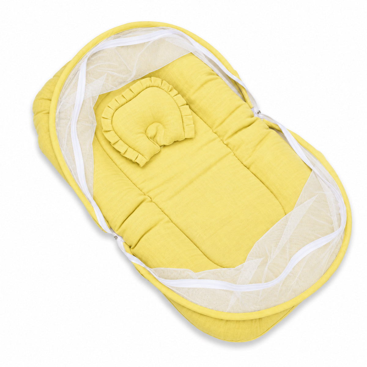 Crushed Muslin Baby Sleeping Bed with Mosquito Net & Pillow | Portable Net Bed for Newborns