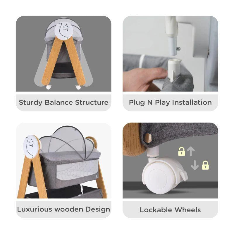 Electric Baby Cradle for Newborns & Infants – Automatic Swing Cradle with Music, Timer & Safety Lock | Grey