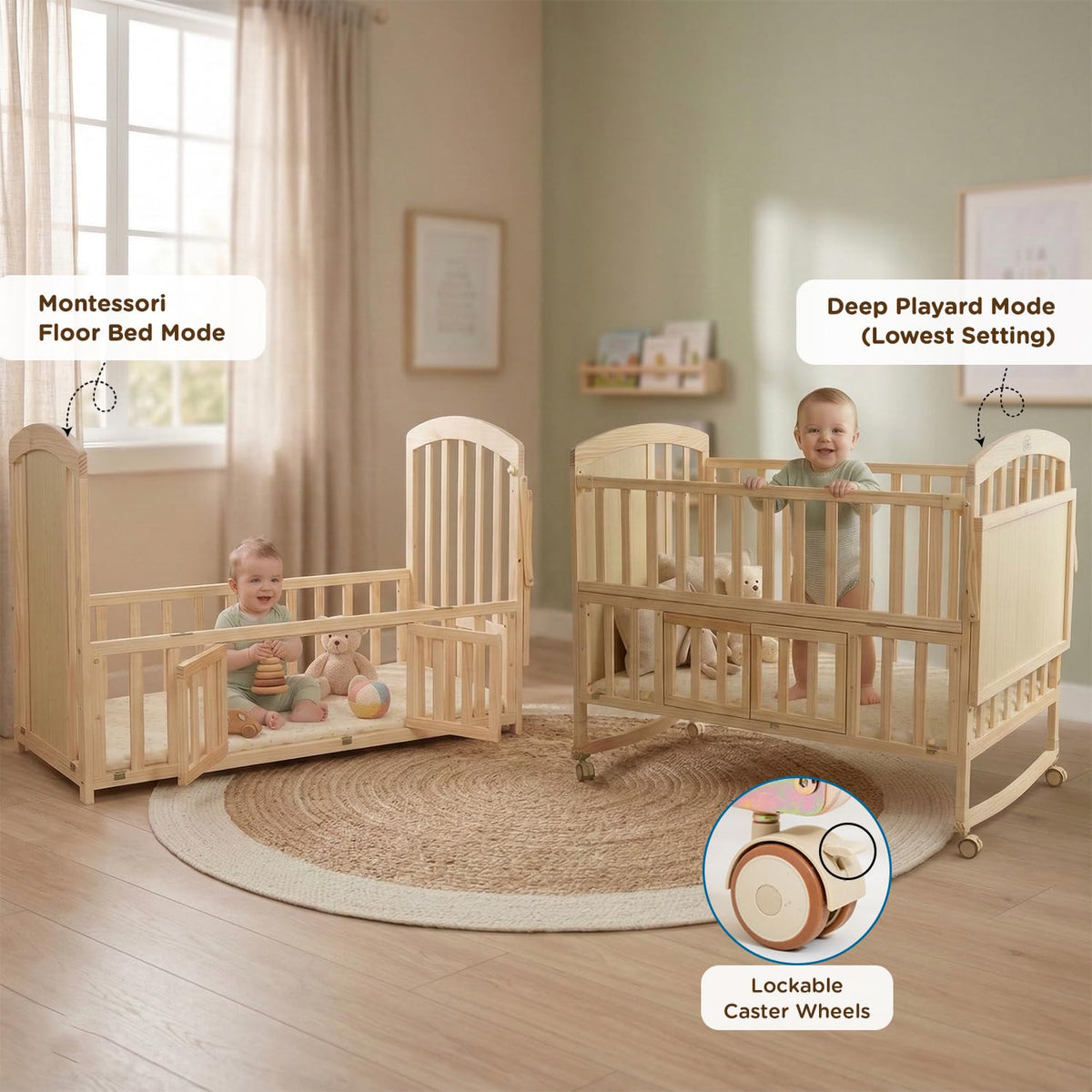 ee Mee 12-in-1 Wooden Baby Cot | Multi-Functional Convertible Baby Crib & Bed for Newborns and Kids