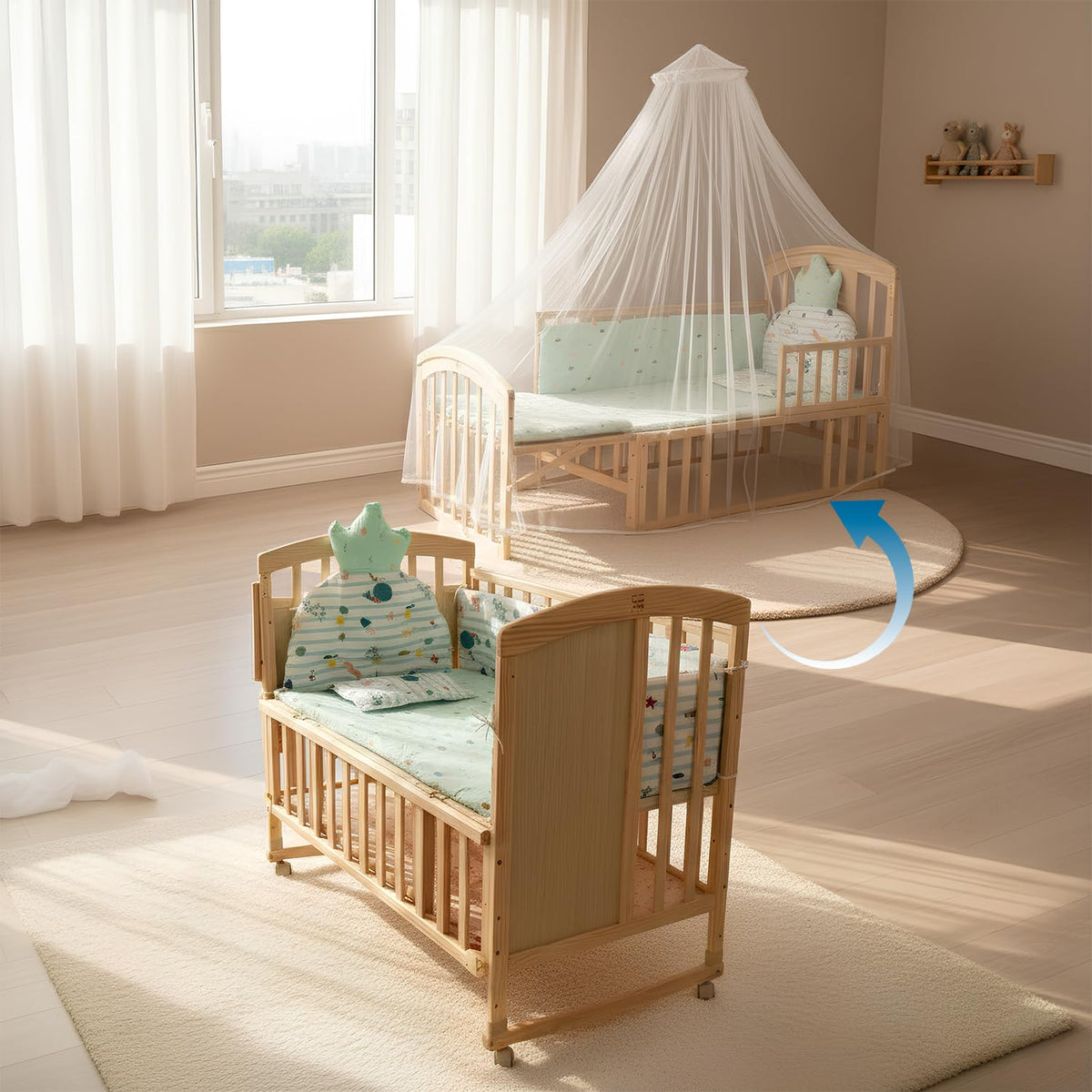 ee Mee 12-in-1 Wooden Baby Cot | Multi-Functional Convertible Baby Crib & Bed for Newborns and Kids