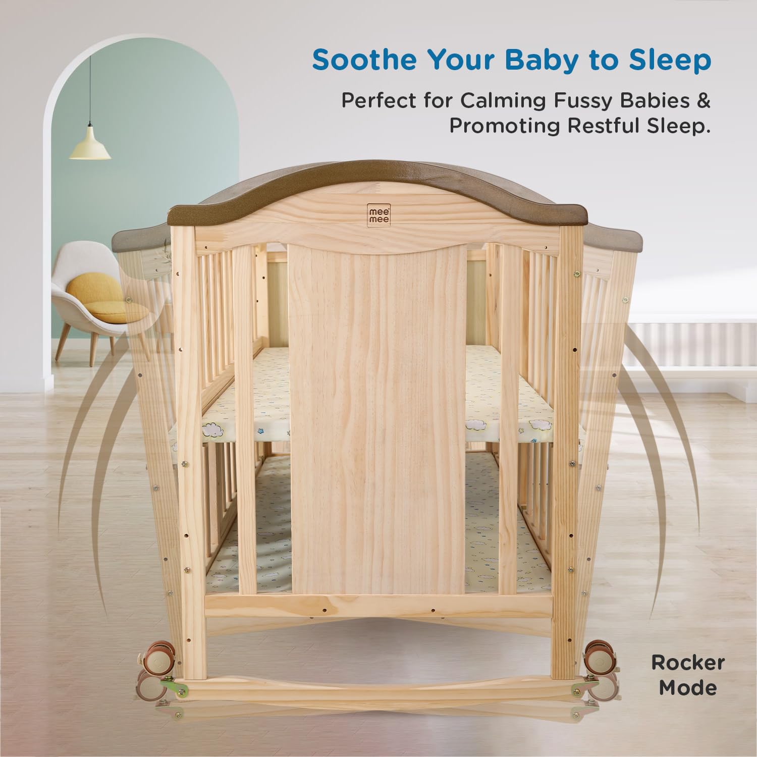 Mee Mee 12-in-1 Wooden Baby Cot Beige | Convertible Crib to Toddler Bed | Adjustable Height | Storage | Newborn to 5 Years