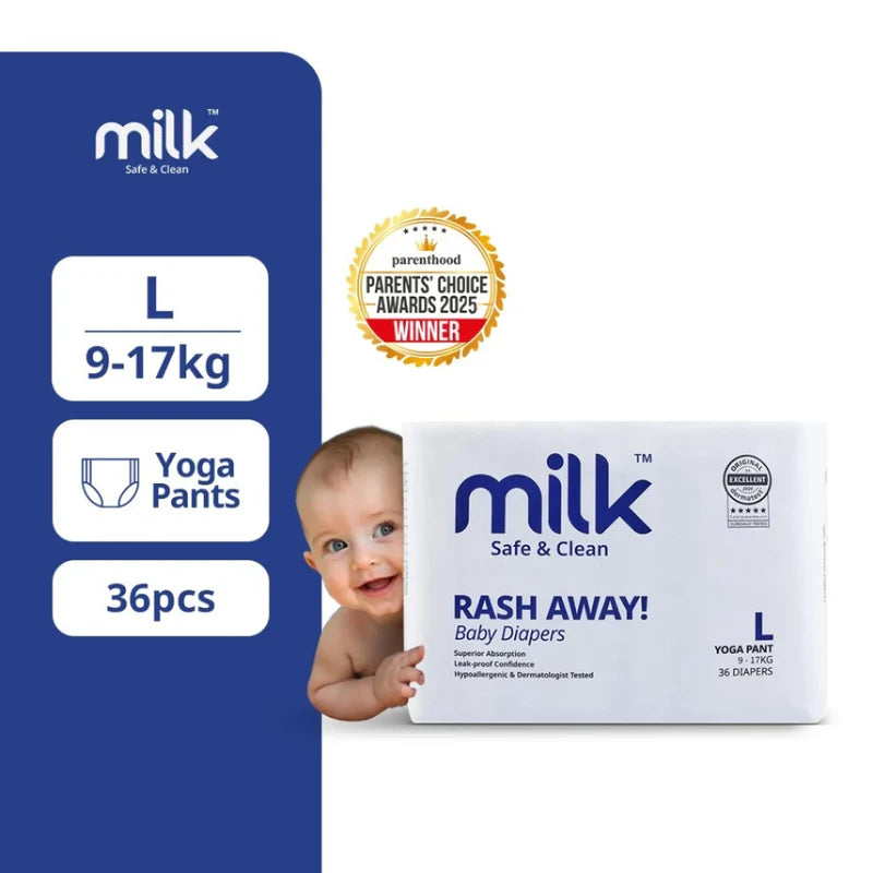 MILK Safe & Clean Baby Diapers Flexi Tape L | Pack of 36 | Soft, Leak-Proof Disposable Diapers for Newborn Babies