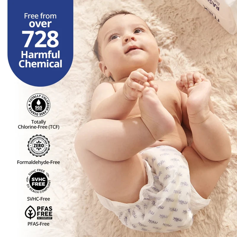 MILK Safe & Clean Baby Diapers Flexi Tape S | Pack of 48 | Soft, Leak-Proof Disposable Diapers for Newborn Babies