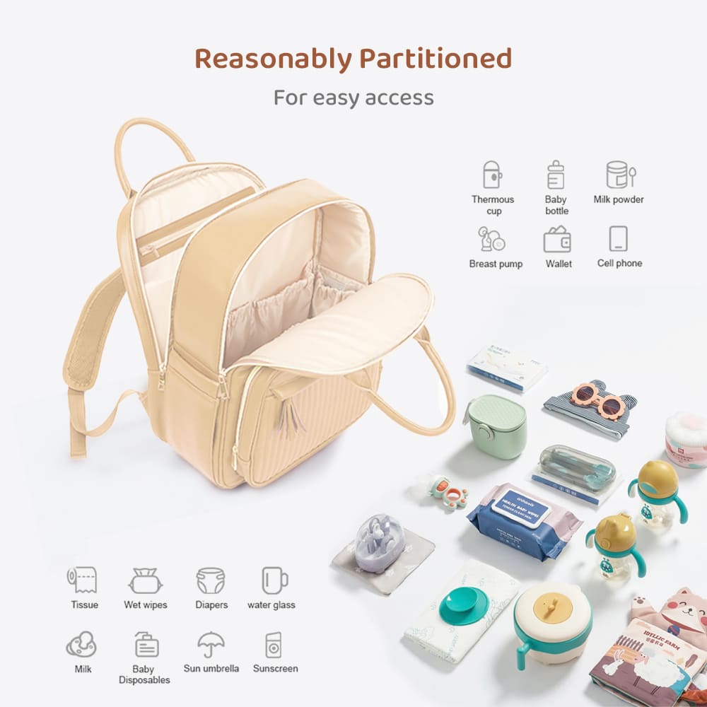 StarAndDaisy PU leather Baby Diaper Bag, Insulated Pockets, Multiple Compartments, And Large Storage Capacity – Luxe