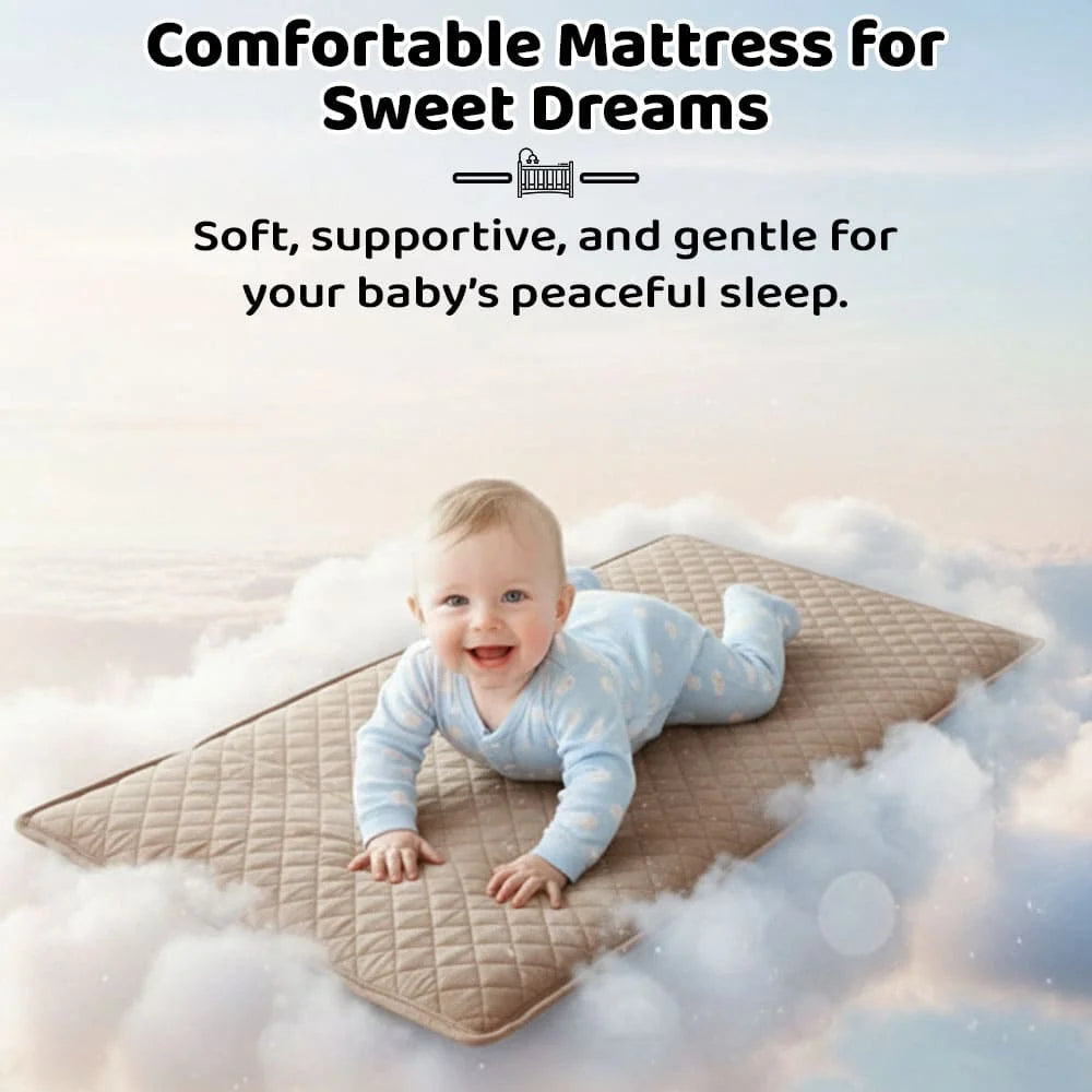 CozyCove Bedside Crib for Newborns, Convertible Baby Crib with Playpen, Mosquito Net, Comfortable Mattress and Easy Wheel Movement- Beige