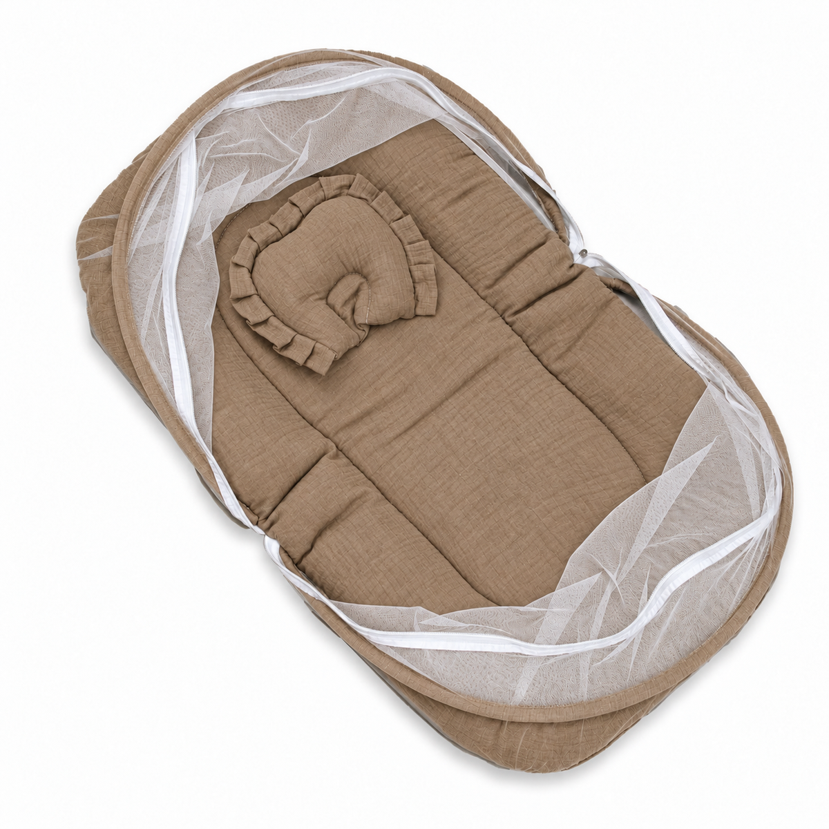 Crushed Muslin Baby Sleeping Bed with Mosquito Net & Pillow | Portable Net Bed for Newborns