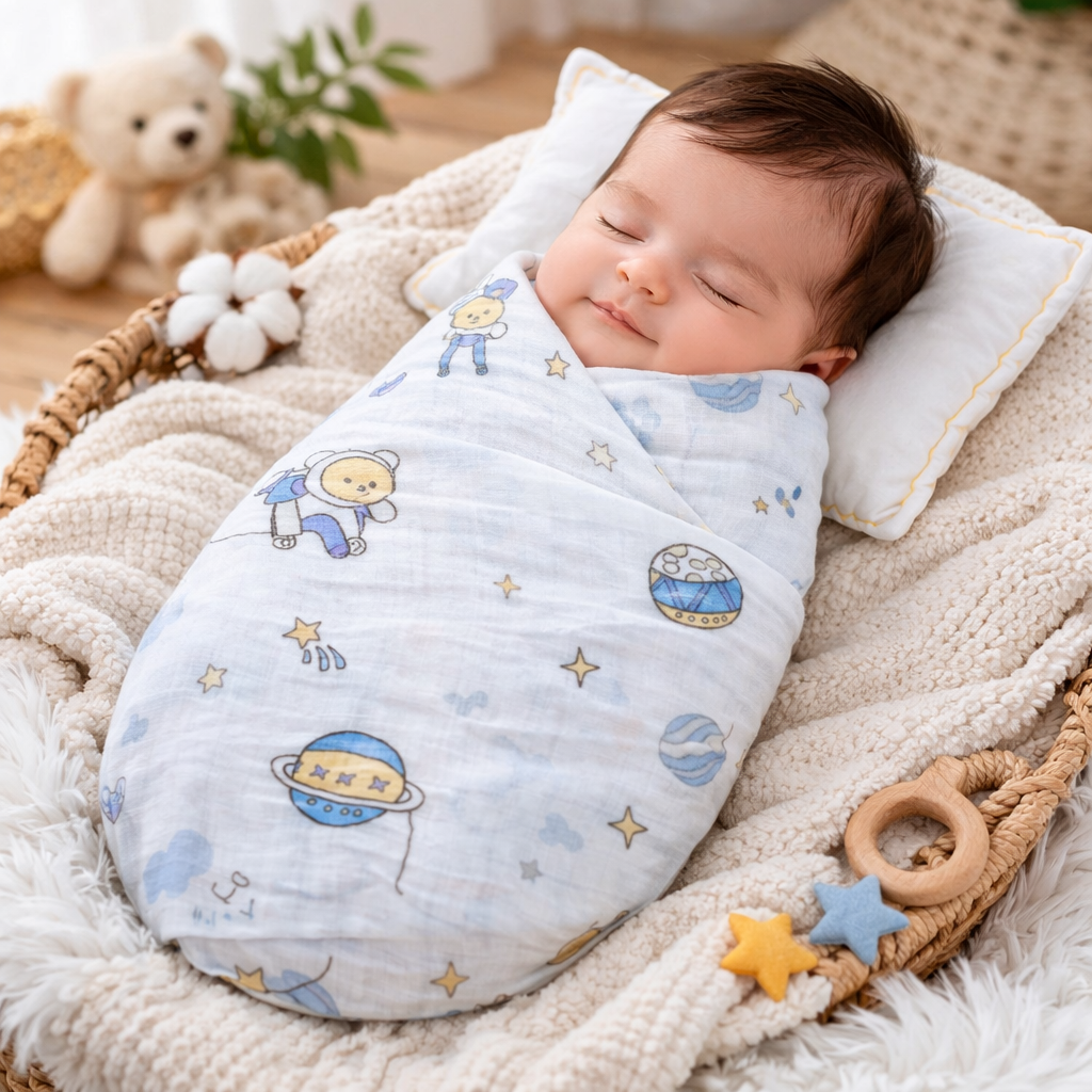 Organic 100% Cotton Baby Muslin Swaddle Cloth | Ultra-Soft & Breathable | 110×110 cm | Newborn–12 Months | Pack of 1