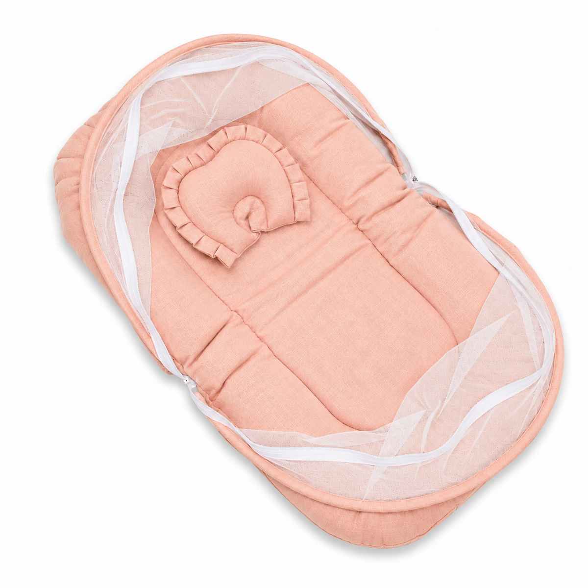 Crushed Muslin Baby Sleeping Bed with Mosquito Net & Pillow | Portable Net Bed for Newborns