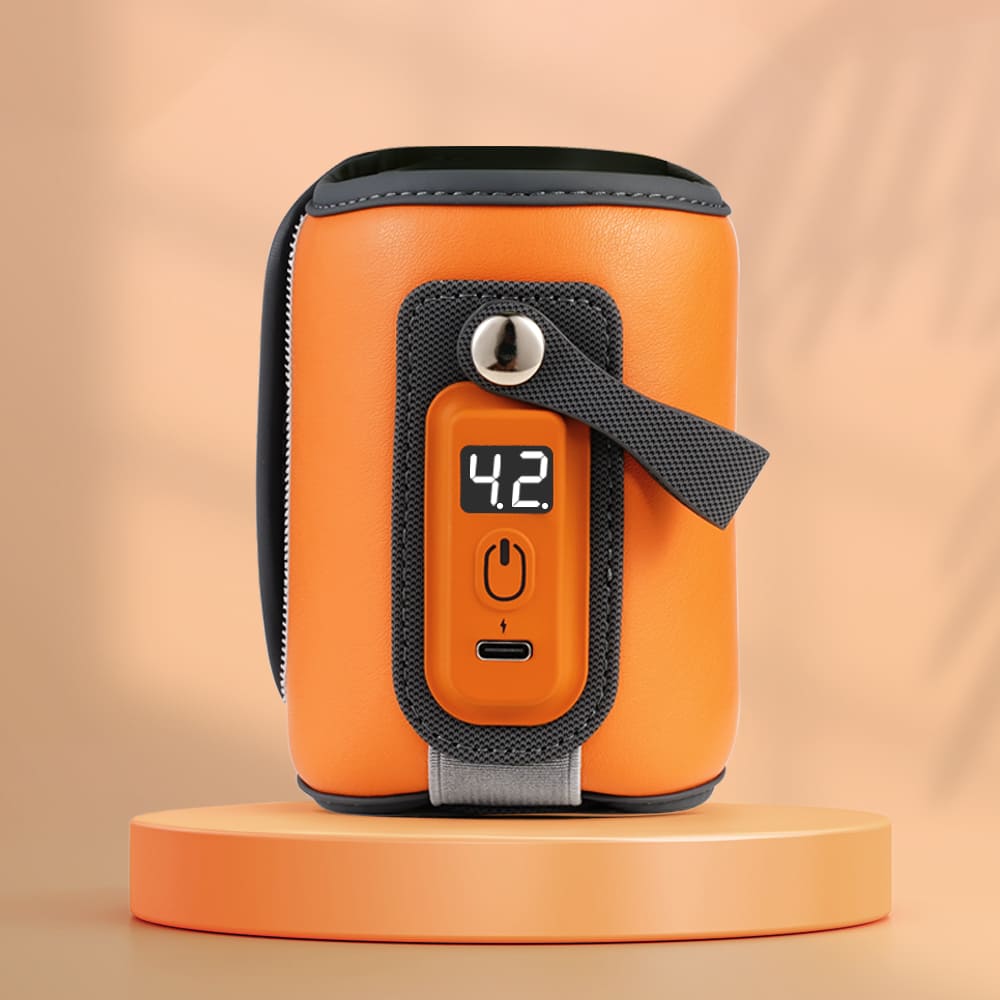 StarAndDaisy Rechargeable Portable Baby Feeding Bottle Warmer with 5-Speed Temperature Adjustment, USB Charging, Universal Bottle Fit, Travel-Friendly Milk Warmer – Orange & Yellow