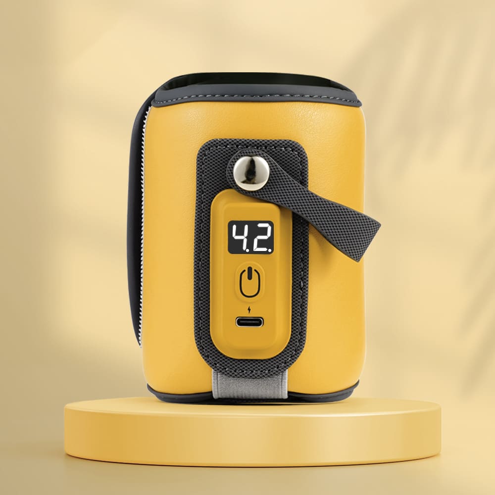 StarAndDaisy Rechargeable Portable Baby Feeding Bottle Warmer with 5-Speed Temperature Adjustment, USB Charging, Universal Bottle Fit, Travel-Friendly Milk Warmer – Orange & Yellow