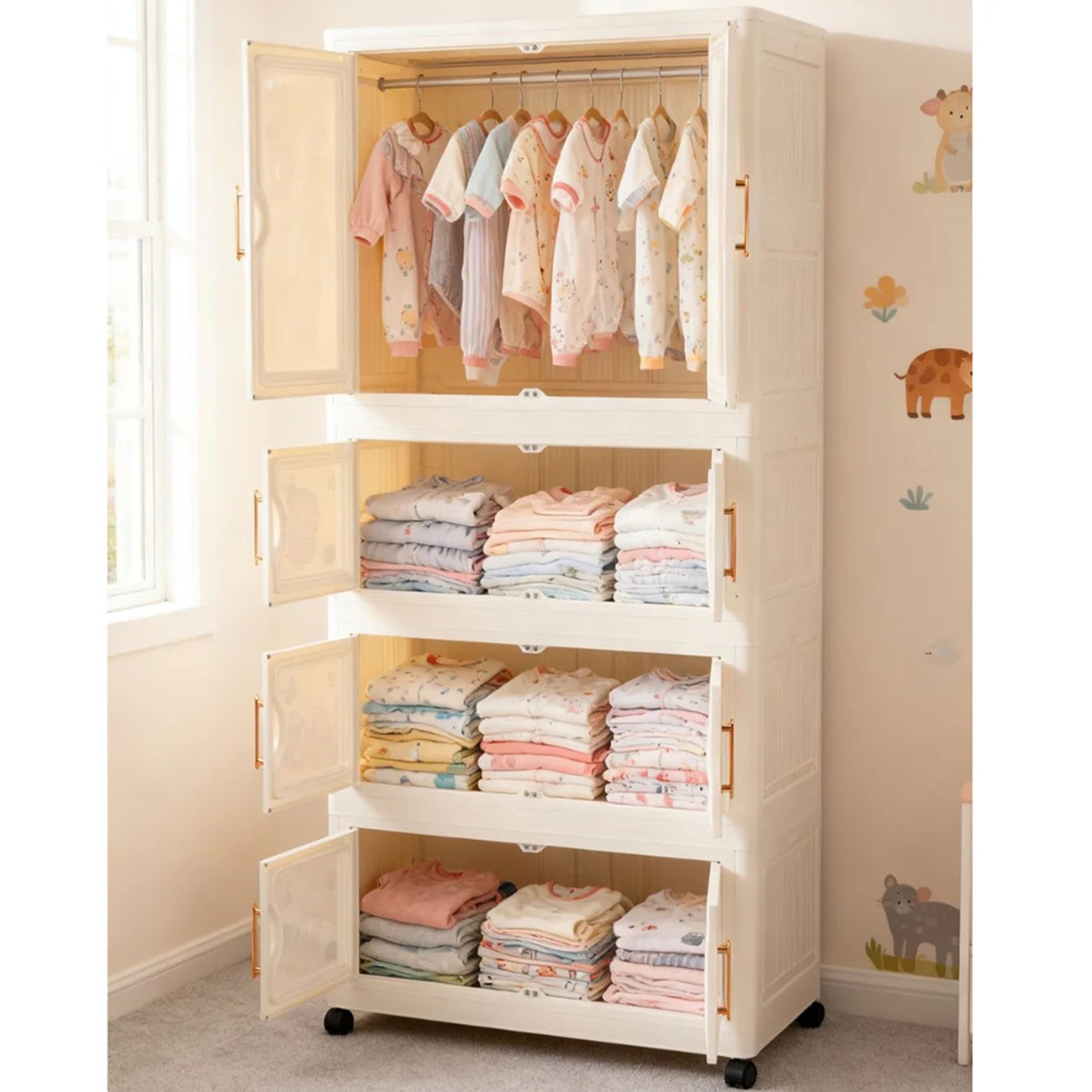 Kids Wardrobe Organizer| Multi-Layer Baby Clothes Storage Cabinet with Shelves | Space Saving Kids Storage Wardrobe(68x36x164 cm) (Copy)