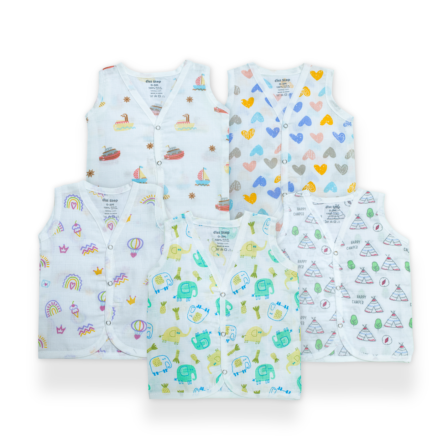 First Step Collection Muslin Button Jabla for Newborn Baby – Soft Breathable Cotton Front Button Top (Combo of 5))