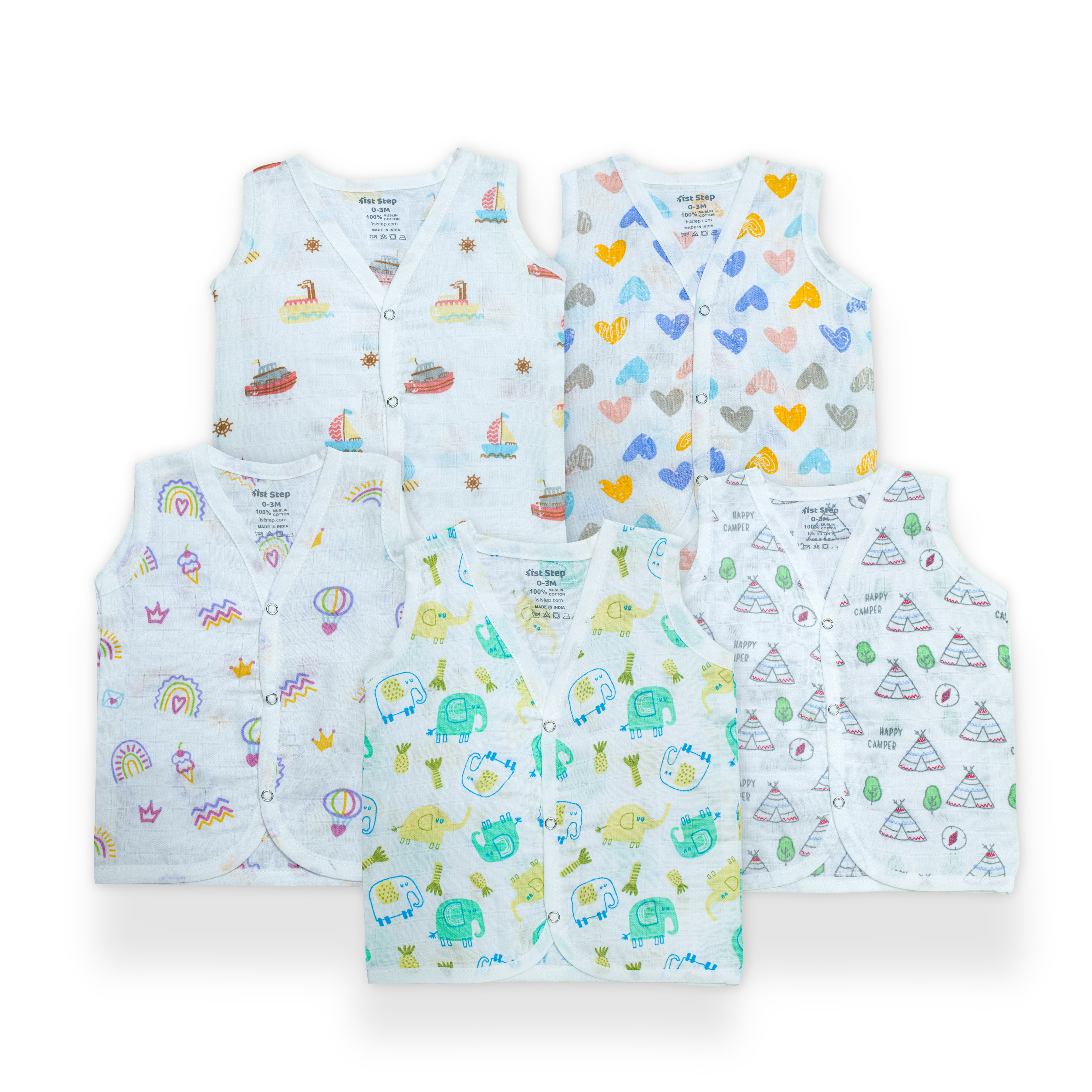 First Step Collection Muslin Button Jabla for Newborn Baby – Soft Breathable Cotton Front Button Top (Combo of 5))