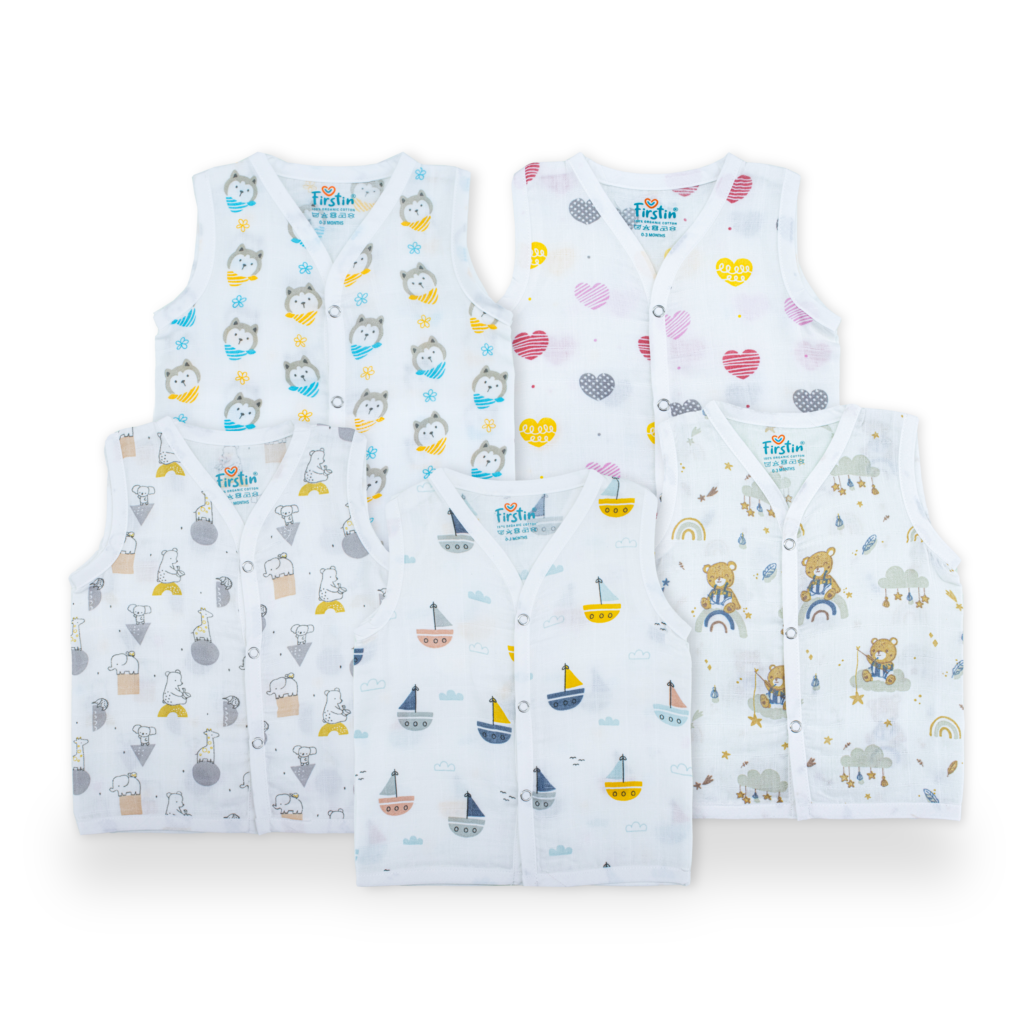 Muslin Button Jablas for Newborn Baby(First In Collection) – 100% Soft Cotton Front Button Top (Combo Pack of 5, Breathable & Skin-Friendly)