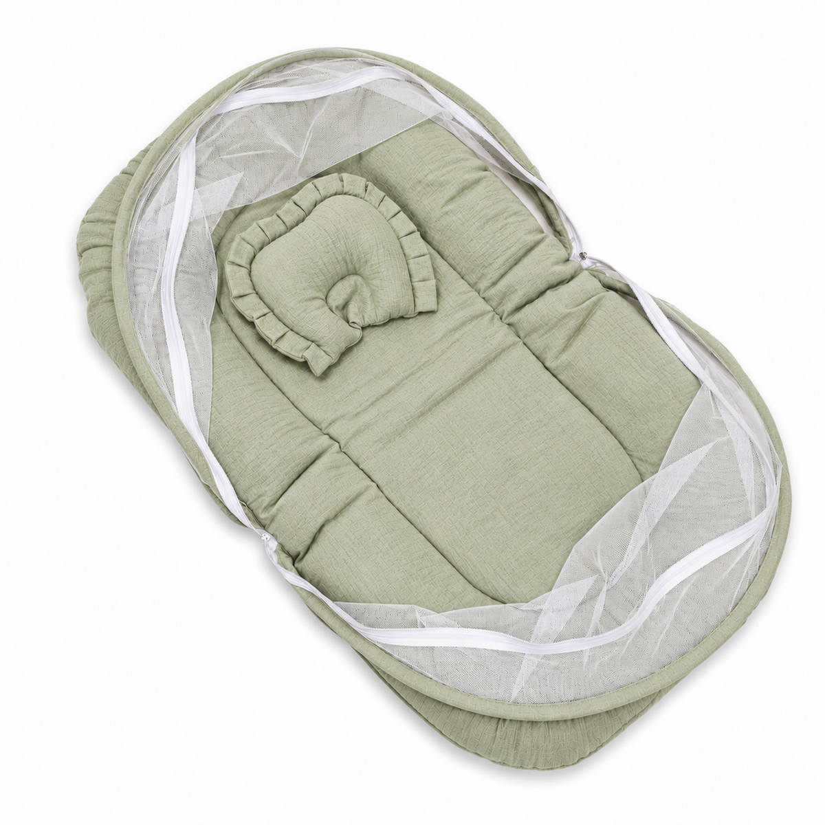 Crushed Muslin Baby Sleeping Bed with Mosquito Net & Pillow | Portable Net Bed for Newborns