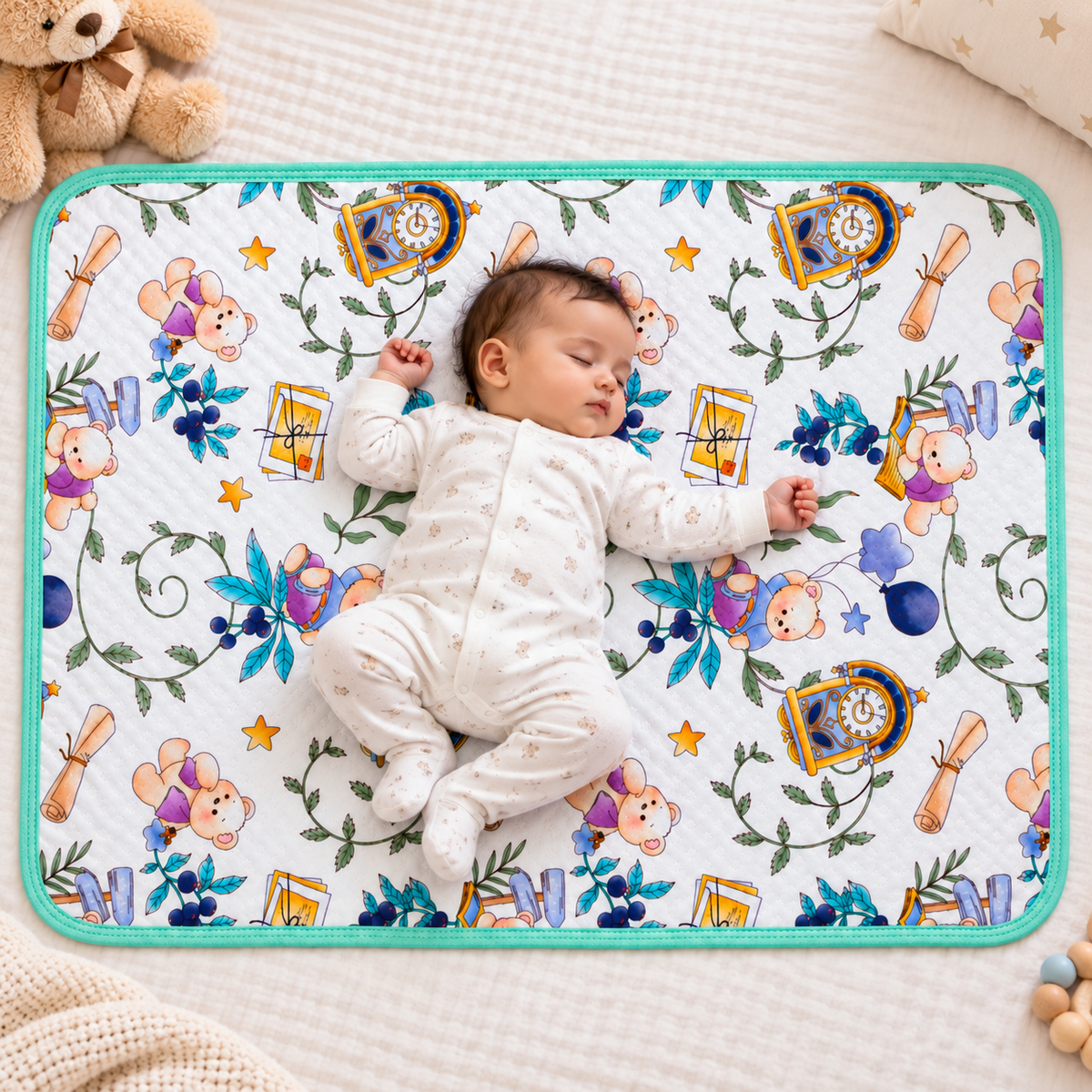 Baby Dry Sheet Waterproof Cotton Mattress Protector for Newborns & Kids | Soft Baby Bed Protector with Cute Printed Design
