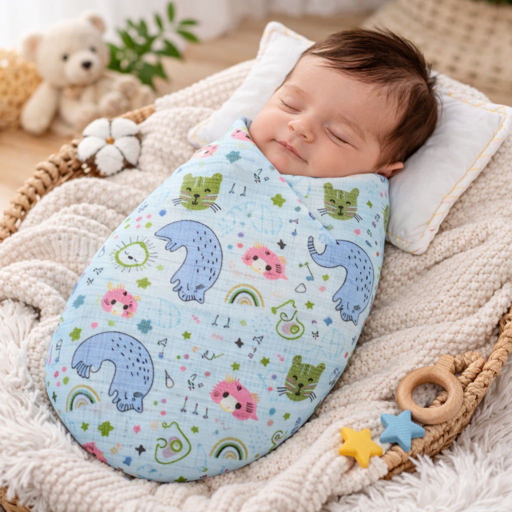 Organic 100% Cotton Baby Muslin Swaddle Cloth | Ultra-Soft & Breathable | 110×110 cm | Newborn–12 Months | Pack of 1