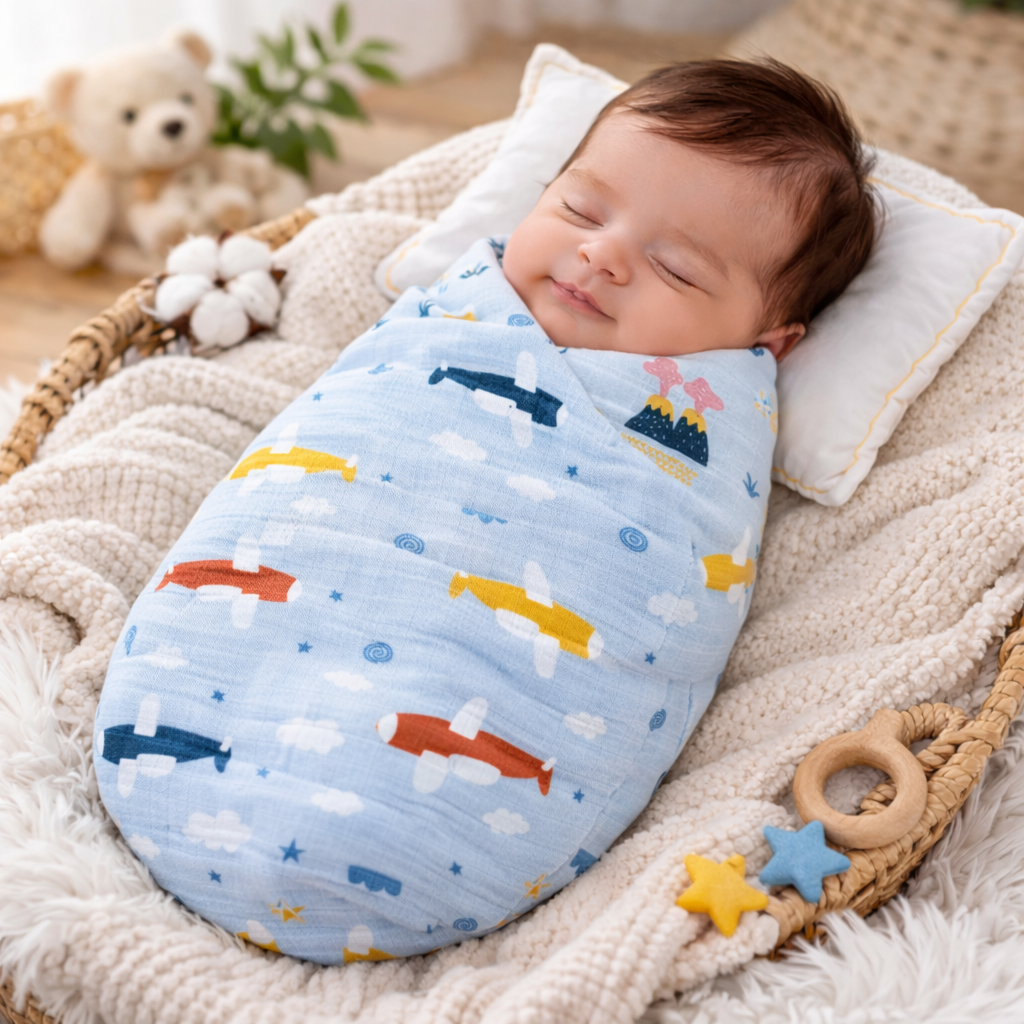 Organic 100% Cotton Baby Muslin Swaddle Cloth | Ultra-Soft & Breathable | 110×110 cm | Newborn–12 Months | Pack of 1