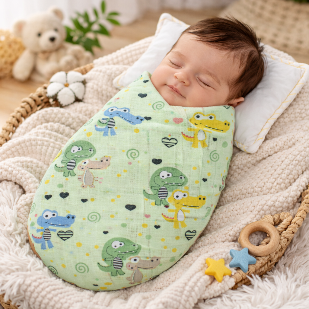 Organic 100% Cotton Baby Muslin Swaddle Cloth | Ultra-Soft & Breathable | 110×110 cm | Newborn–12 Months | Pack of 1