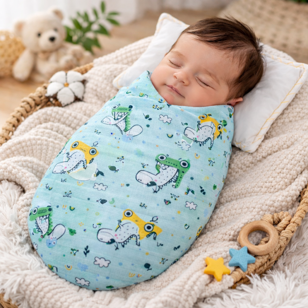 Organic 100% Cotton Baby Muslin Swaddle Cloth | Ultra-Soft & Breathable | 110×110 cm | Newborn–12 Months | Pack of 1