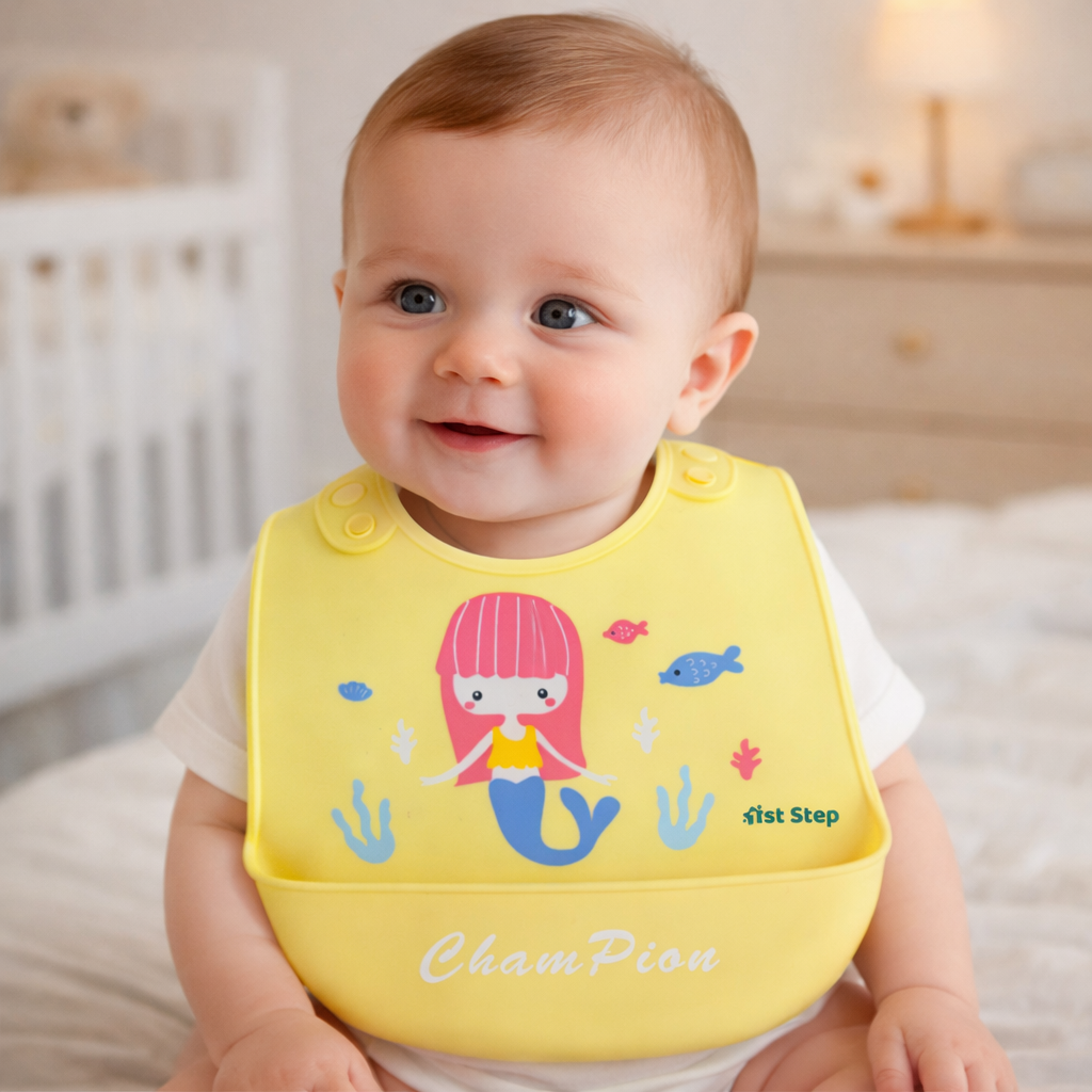 Silicone Baby Bib | Waterproof Soft Silicone Feeding Bib with Food Catcher | Easy Clean Bib for Babies & Toddlers