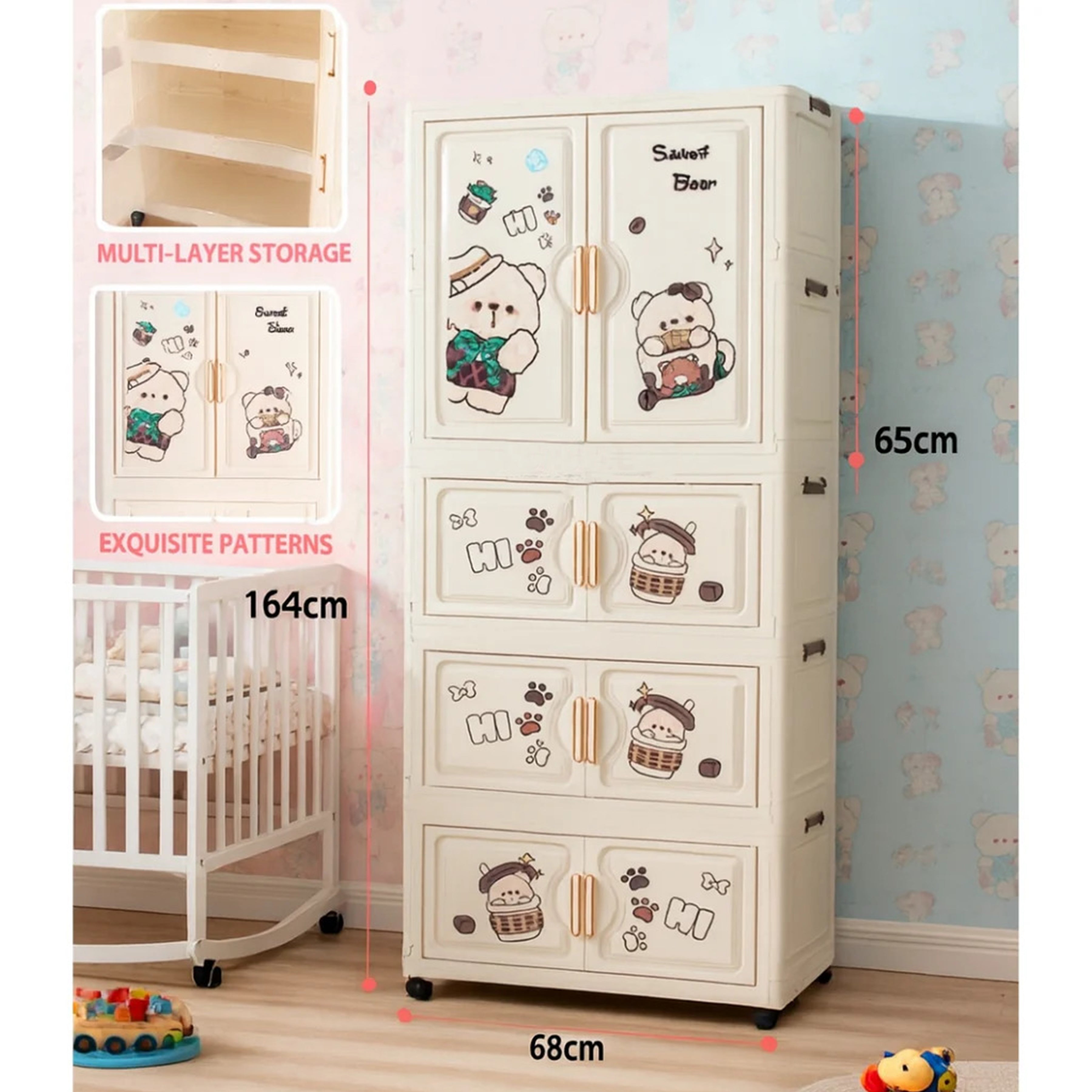 Kids Wardrobe Organizer| Multi-Layer Baby Clothes Storage Cabinet with Shelves | Space Saving Kids Storage Wardrobe(68x36x164 cm)