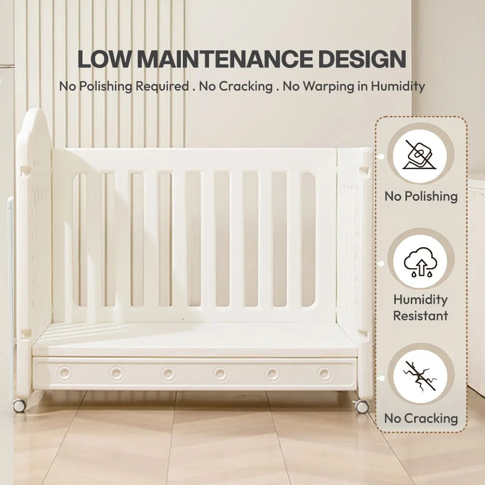 StarAndDaisy Tiny Dreams 4-in-1 Convertible Baby Cot Crib with Adjustable Height, HDPE Safe Material – White