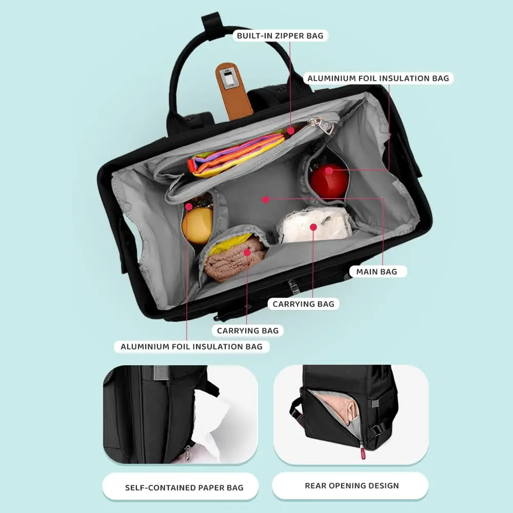 StarAndDaisy Diaper Bags for Moms With Stylish Compartments for Daily and Baby Essentials (Ultima – Black) Star and Daisy