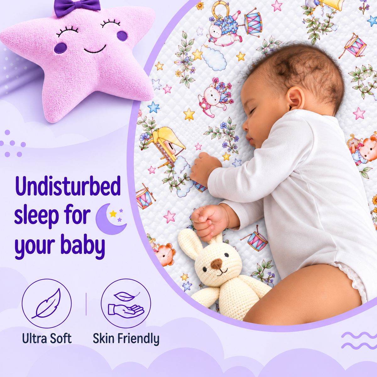 Baby Dry Sheet Waterproof Cotton Mattress Protector for Newborns & Kids | Soft Baby Bed Protector with Cute Printed Design