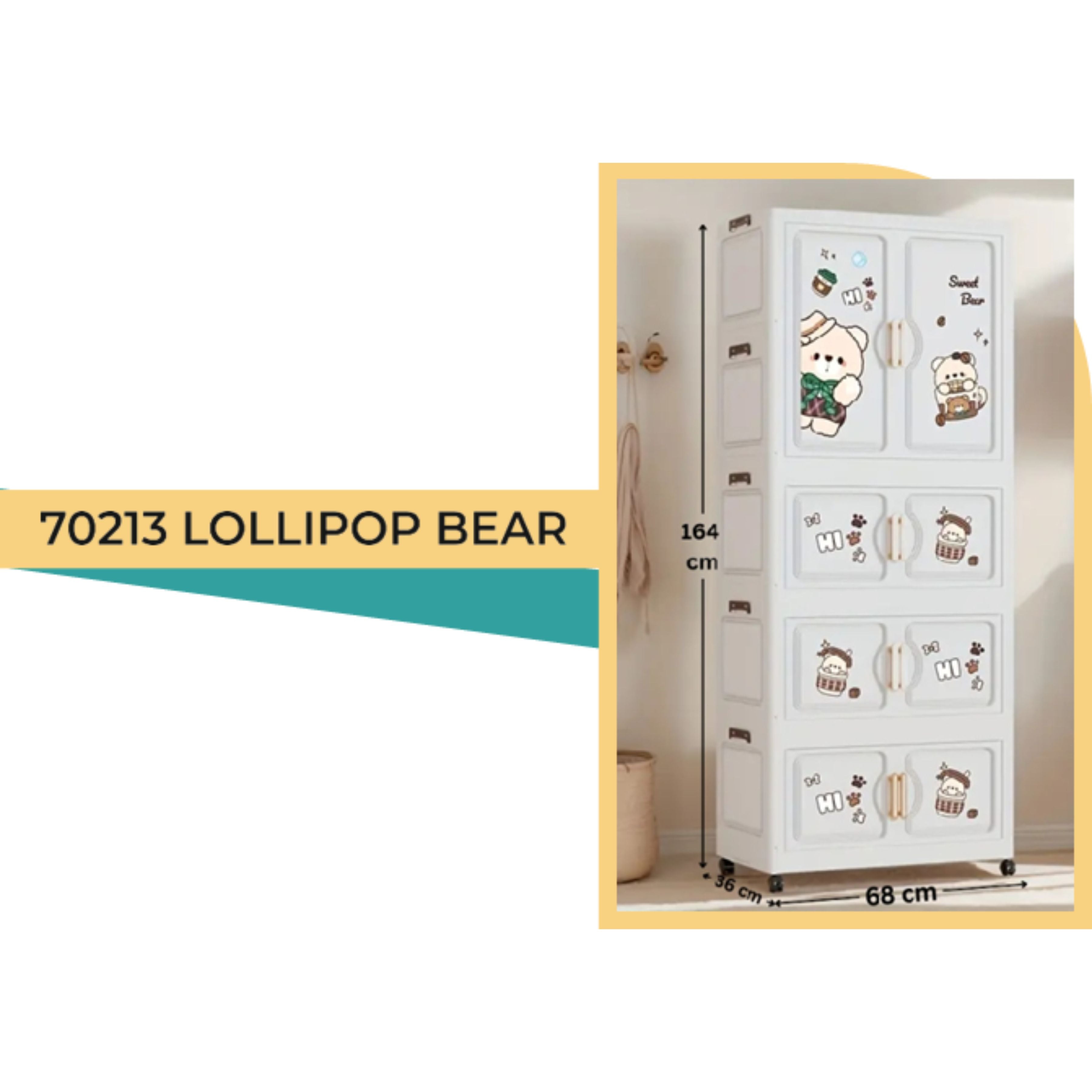 Kids Wardrobe Organizer| Multi-Layer Baby Clothes Storage Cabinet with Shelves | Space Saving Kids Storage Wardrobe(68x36x164 cm) Model No.70123(Bear) (Copy)