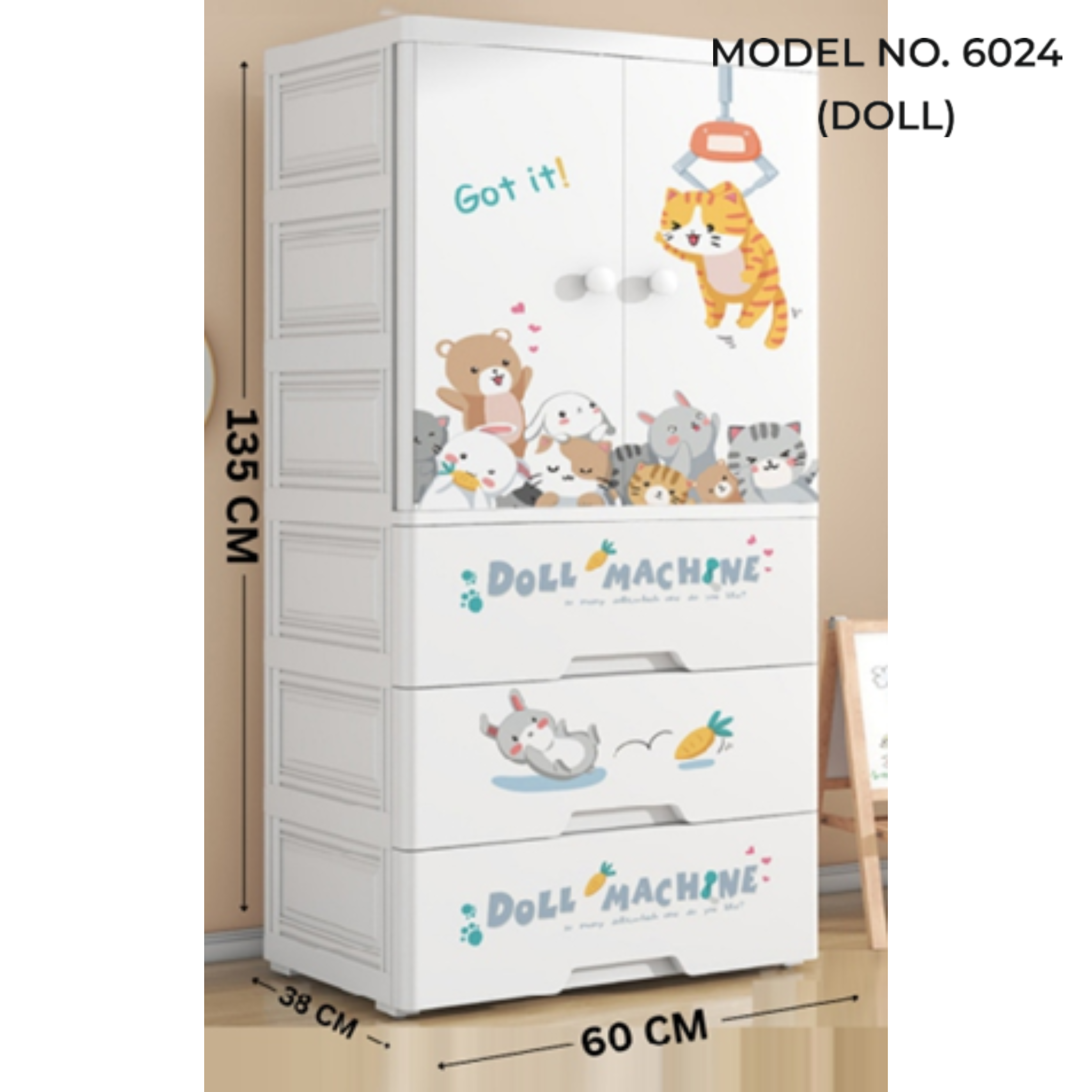Kids Wardrobe Organizer| Multi-Layer Baby Clothes Storage Cabinet with Shelves | Space Saving Kids Storage Wardrobe Model No.6024 Doll