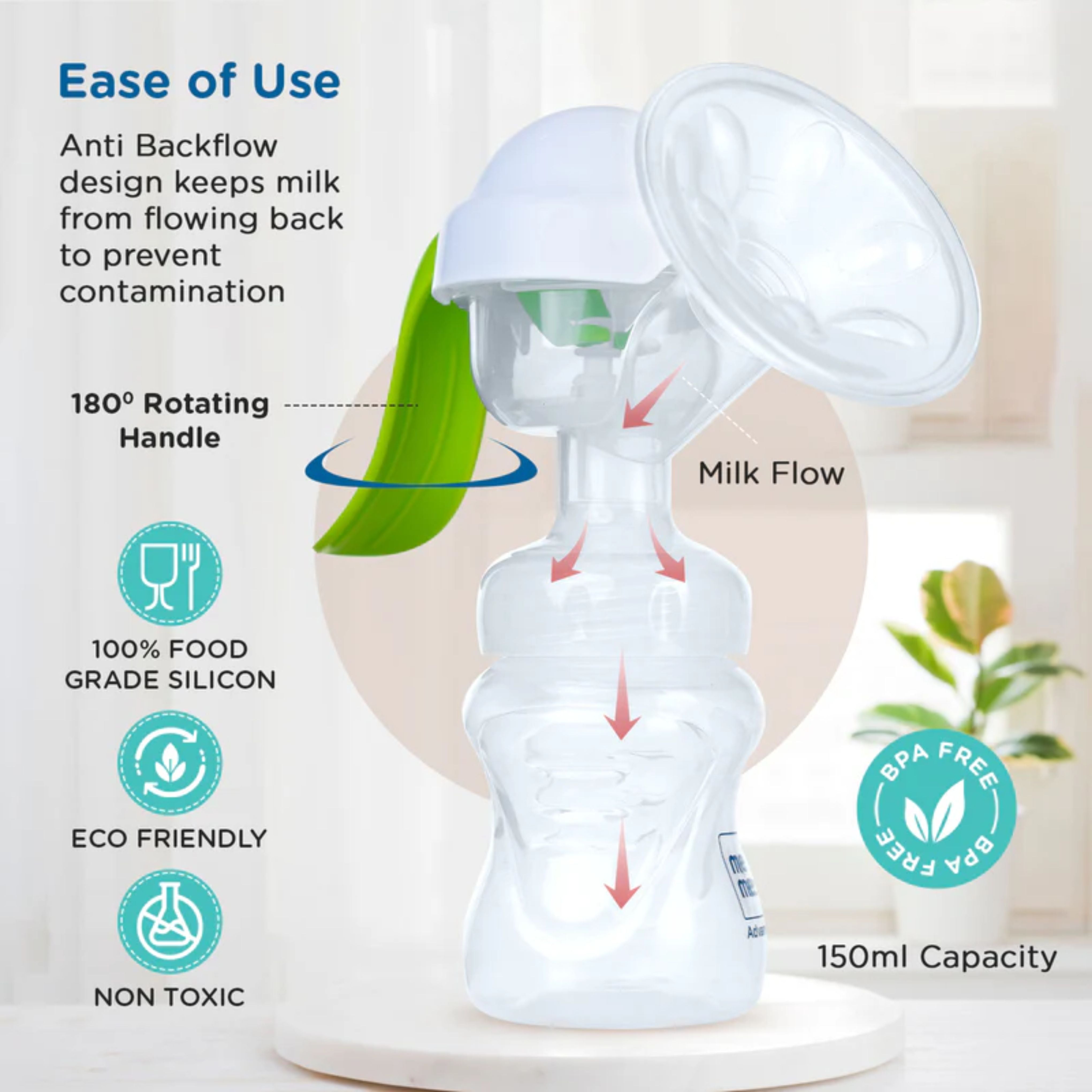 Mee Mee Quick Express Advanced Manual Breast Pump with Soft Silicone Shield & Easy Grip | BPA-Free Comfortable Breastfeeding Pump for Moms