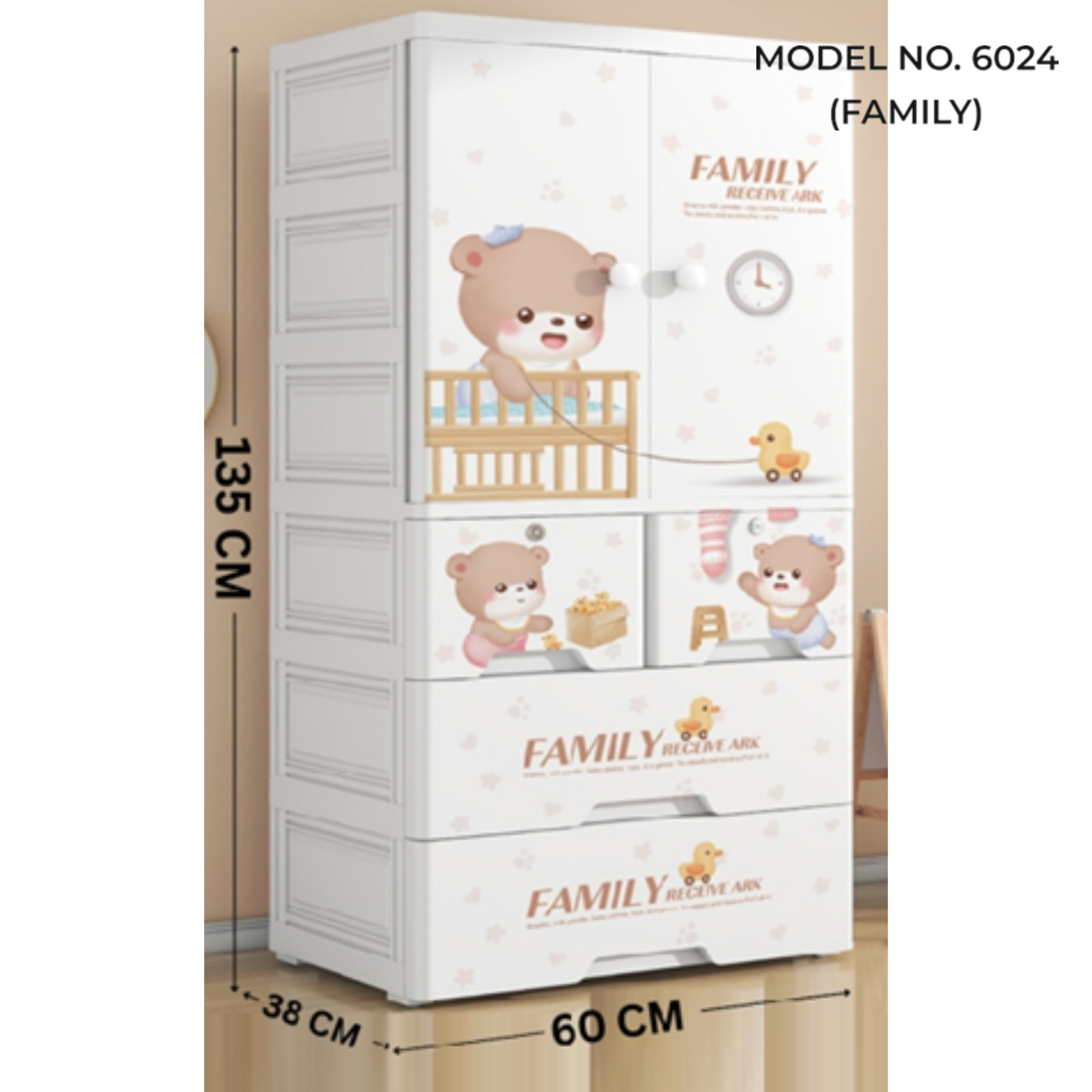 Kids Wardrobe Organizer| Multi-Layer Baby Clothes Storage Cabinet with Shelves | Space Saving Kids Storage Wardrobe Model No.6024 Family