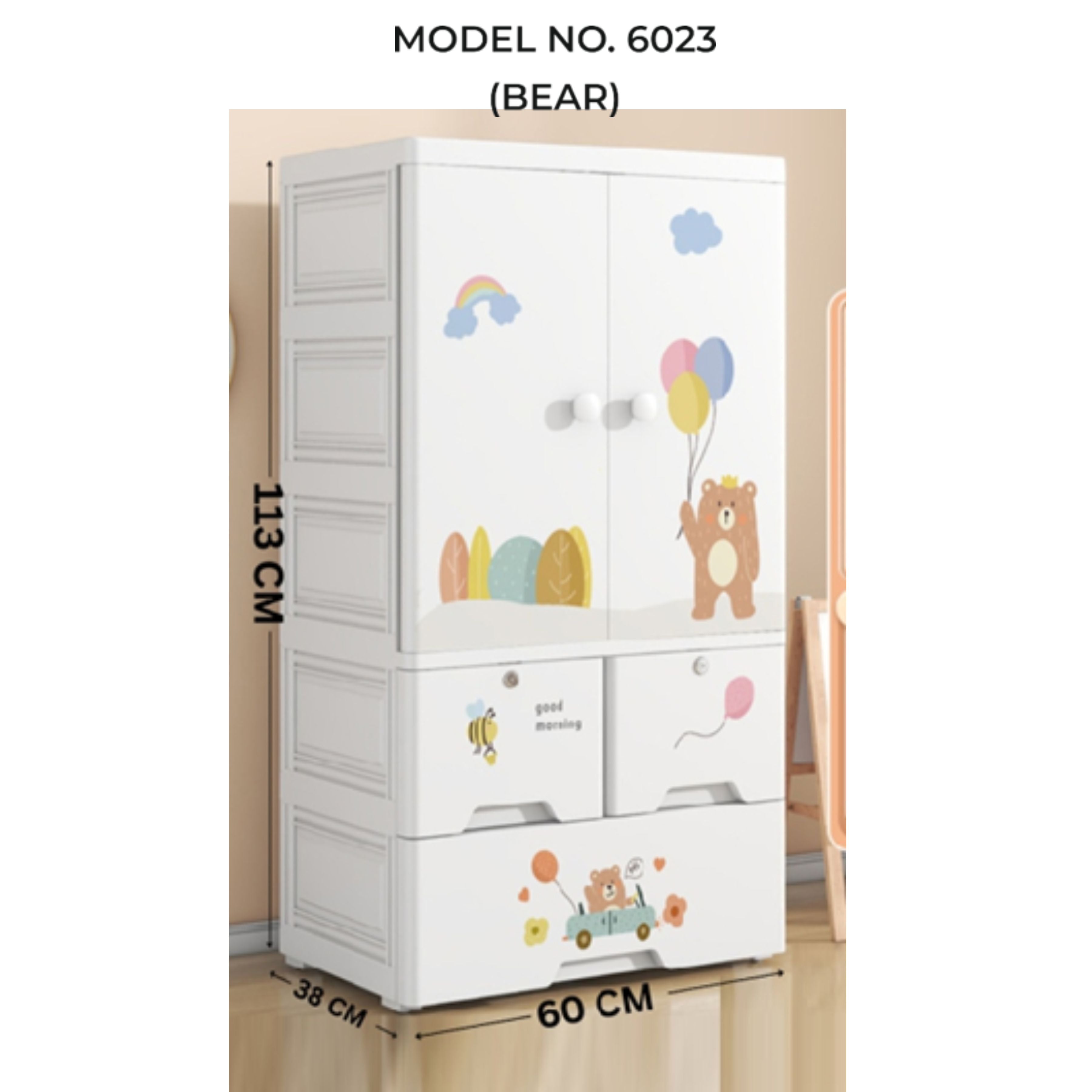 Kids Wardrobe Organizer| Multi-Layer Baby Clothes Storage Cabinet with Shelves | Space Saving Kids Storage Wardrobe(60x38x113 cm) Model No.6023(Bear)