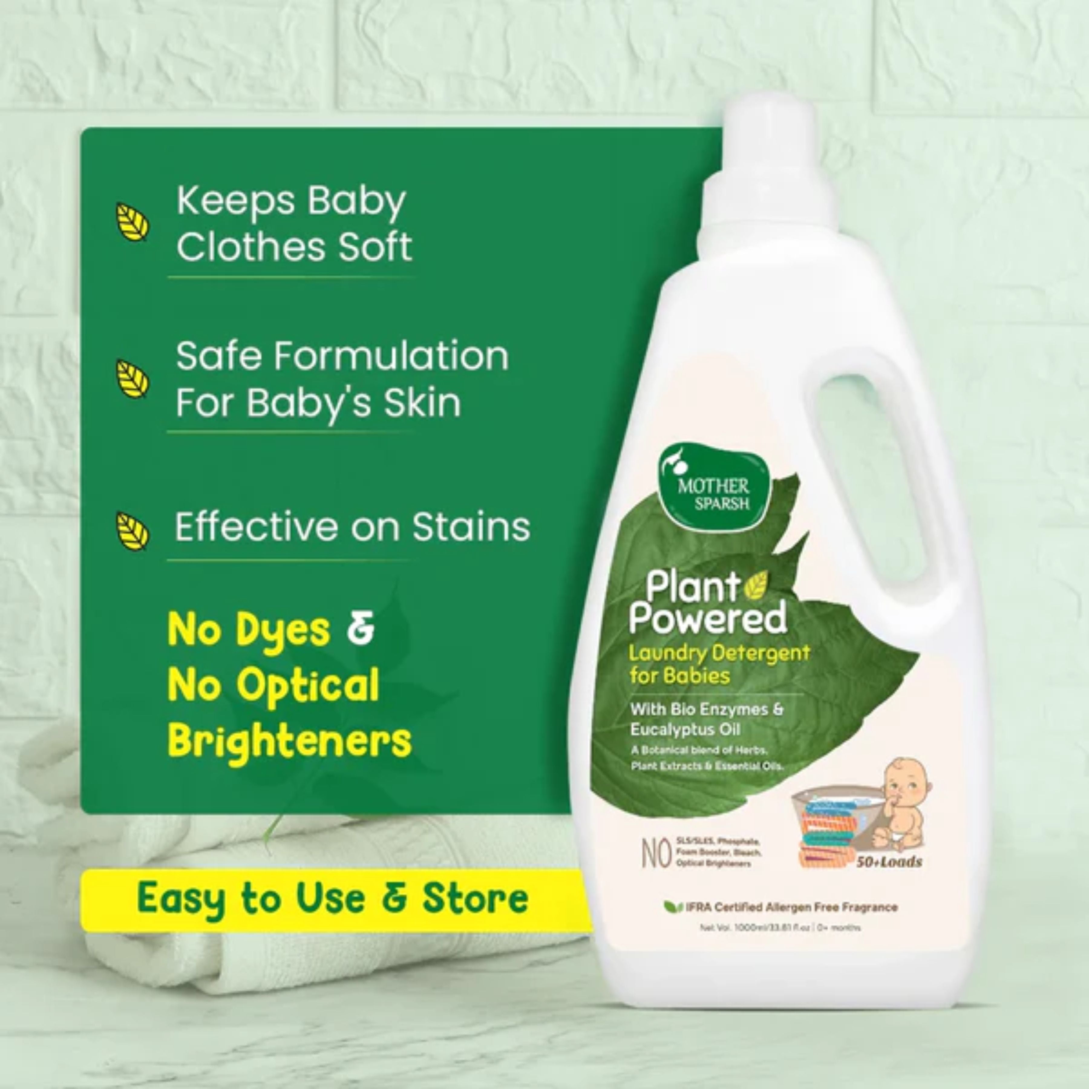 Mother Sparsh Baby Laundry Detergent | Plant-Based Liquid Detergent for Baby Clothes | Gentle & Chemical-Free Fabric Wash