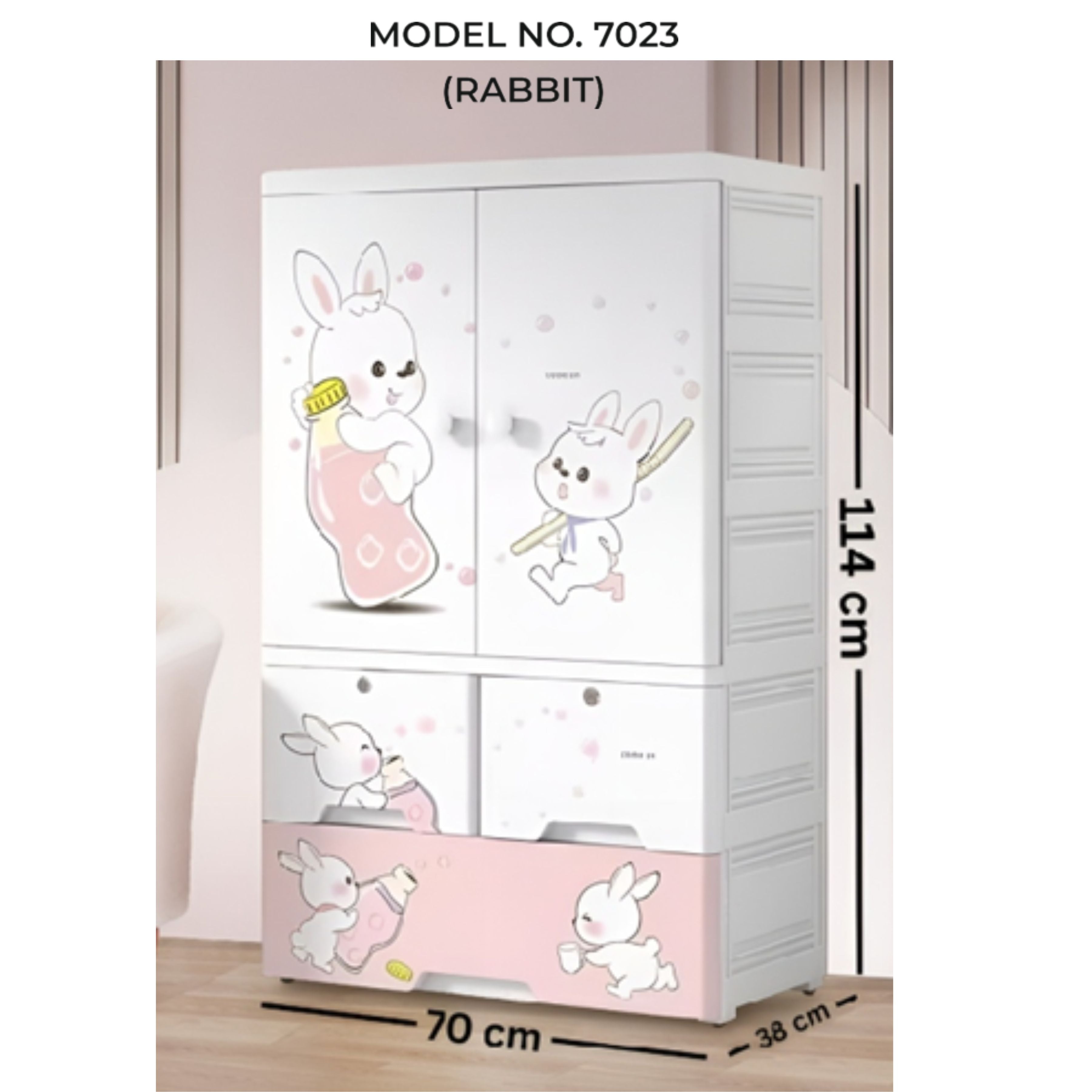 Kids Wardrobe Organizer| Multi-Layer Baby Clothes Storage Cabinet with Shelves | Space Saving Kids Storage Wardrobe Model No.7023 Rabbit